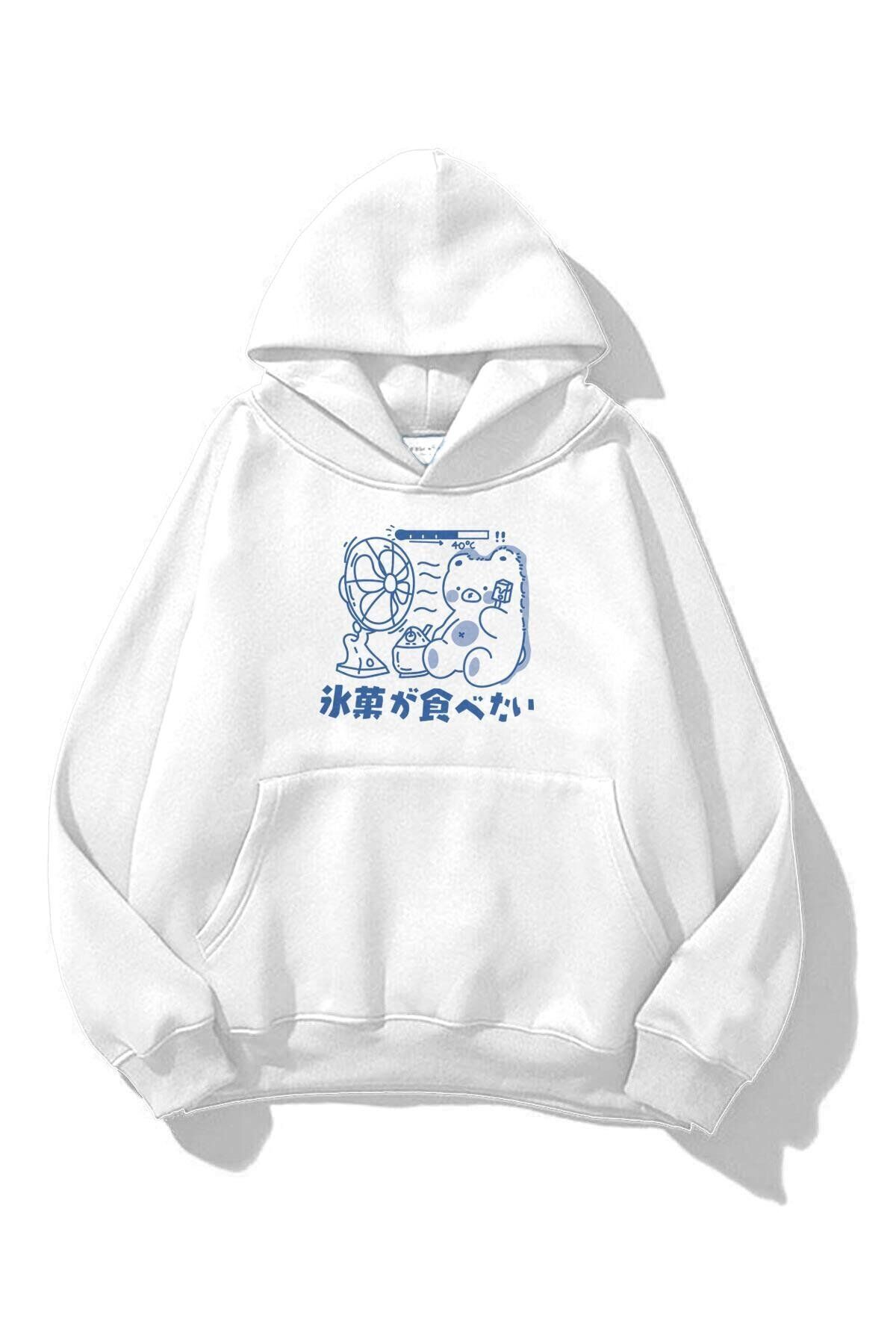 Boi Unisex Bear & Fan Sweatshirt Beyaz