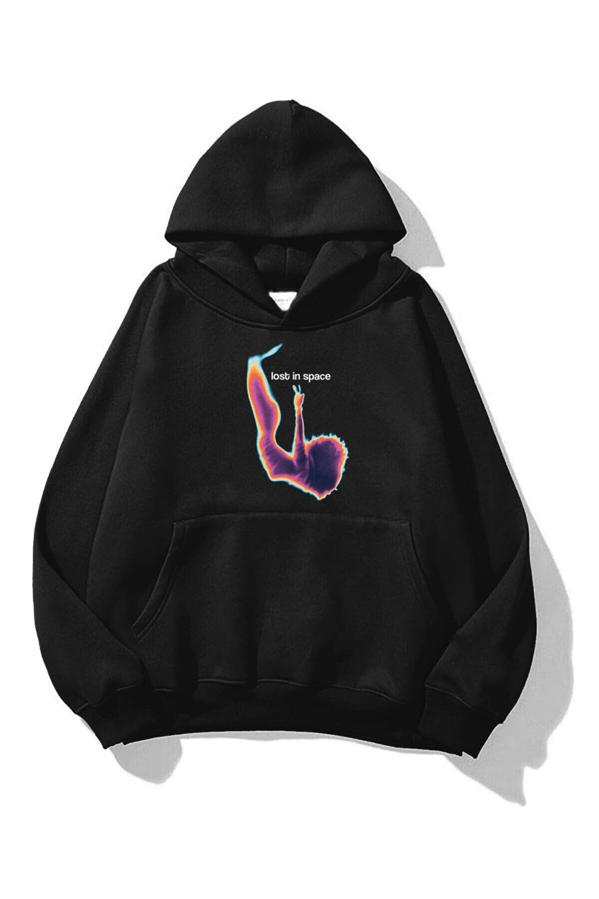 Boi Unisex Lost In Space Sweatshirt Hoodie Siyah