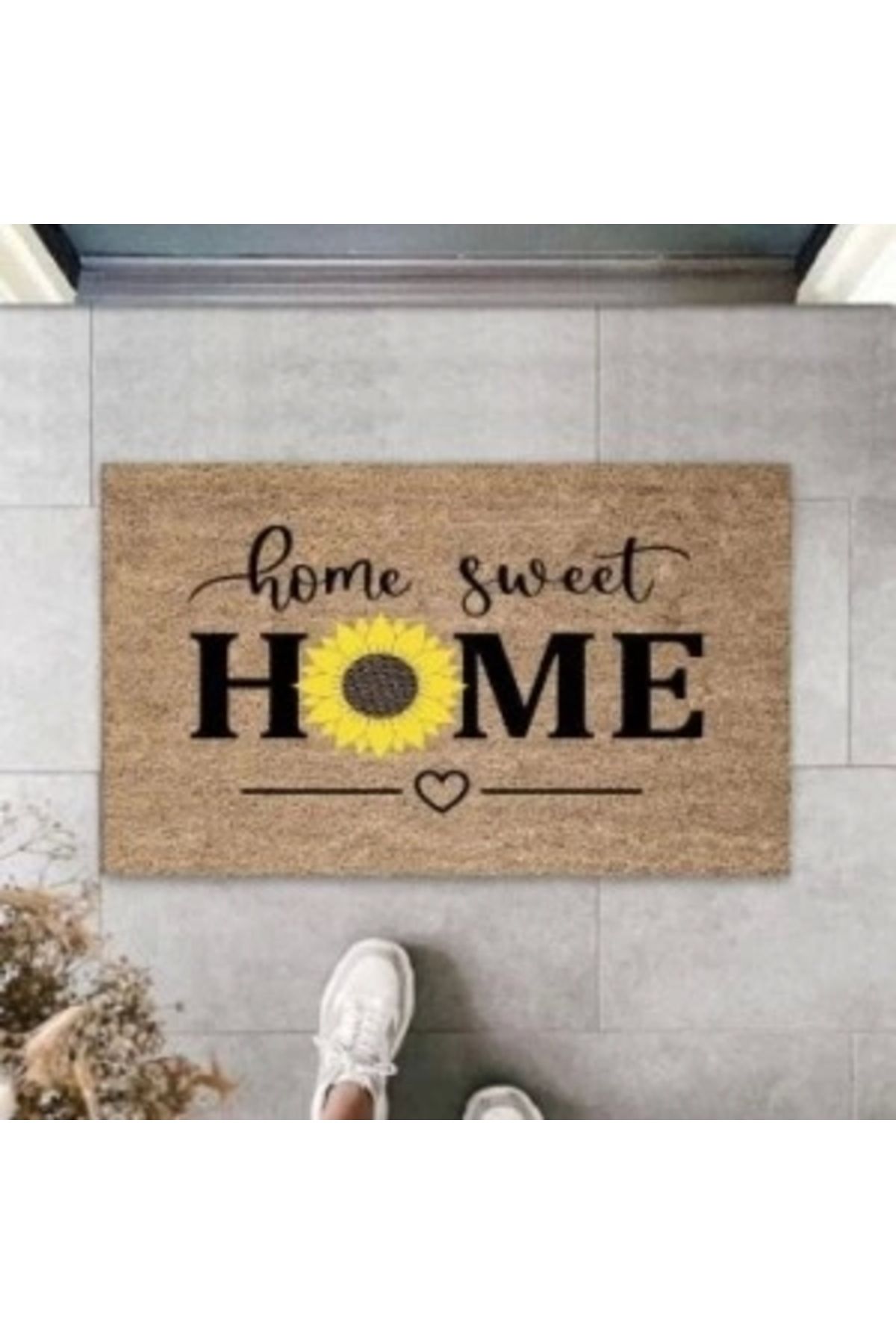 STOREMAX Bej Kapı Önü Paspası Home Sweet Home Papatyalı Desen K-3342