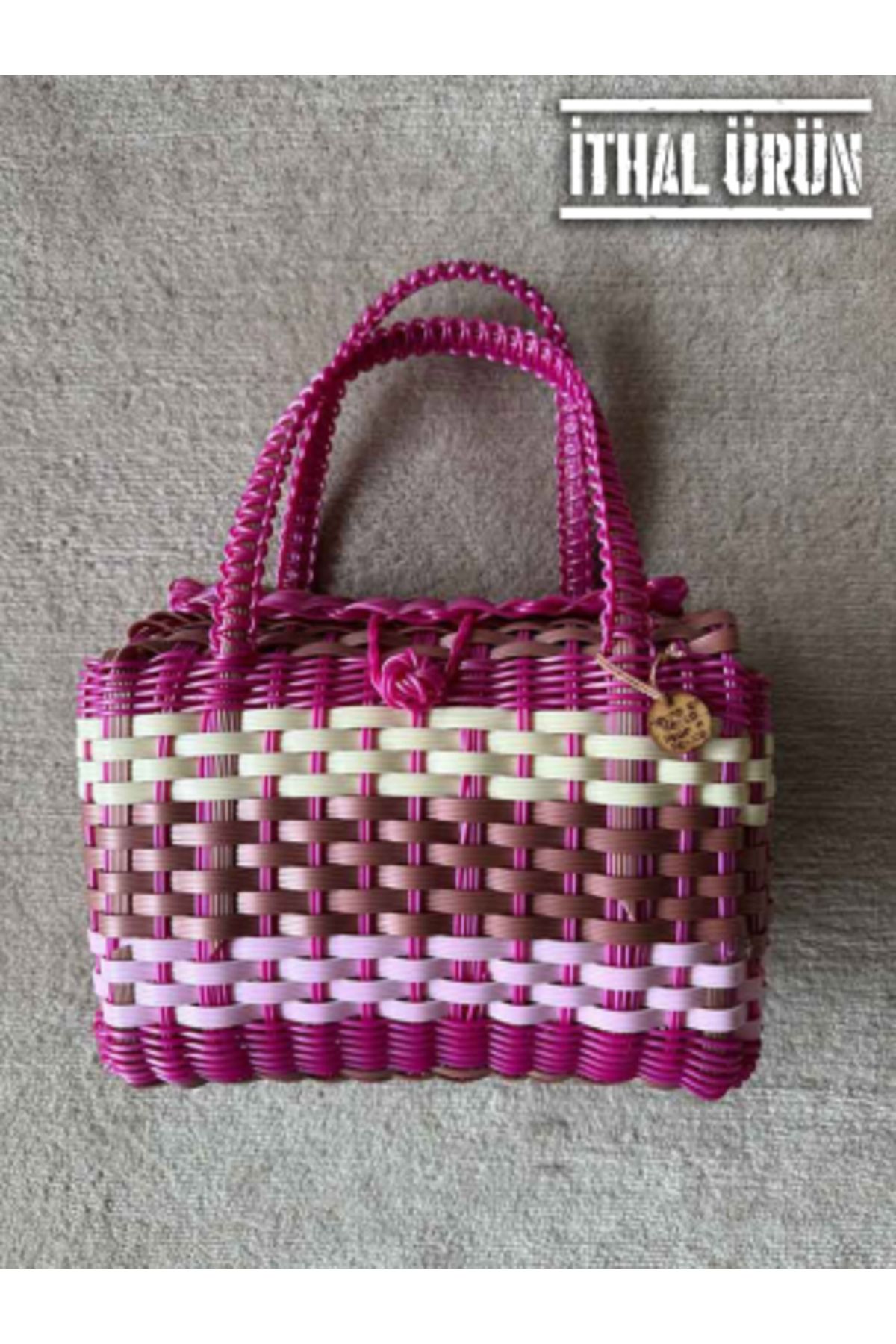 raru Meksika Yapımı Plastik El Örgüsü Çanta PEMBE