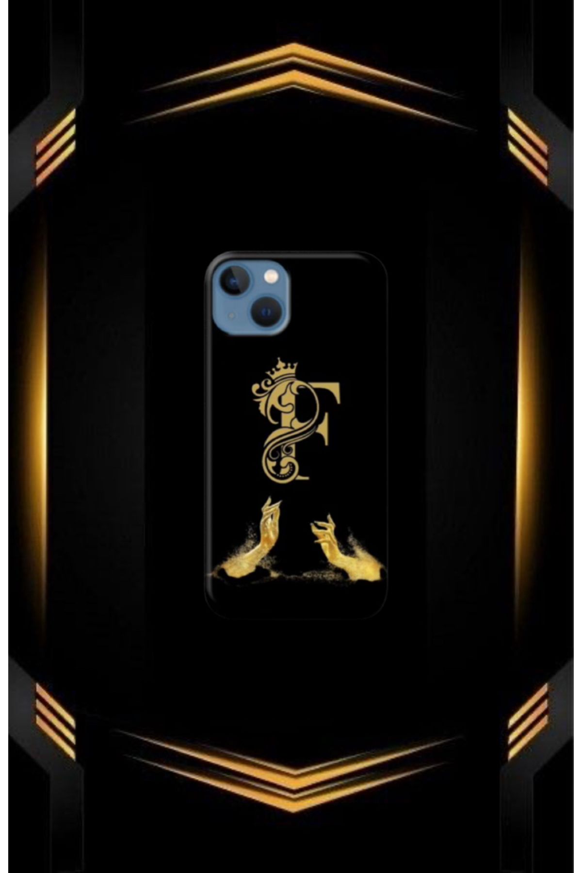 cover shopp Siyah Desenli Gold F Harfi IP 15