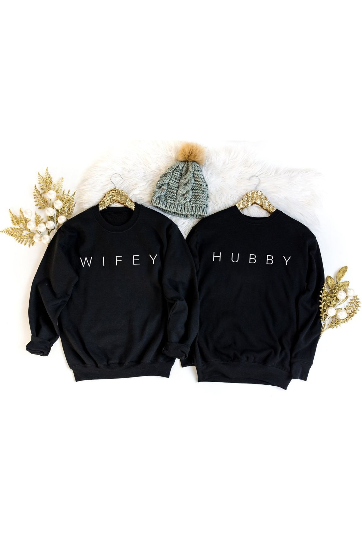 Boi Wifey Hubby Sevgili Çift Kombin - Siyah Baskılı Oversize Bisiklet Yaka Sweatshirt