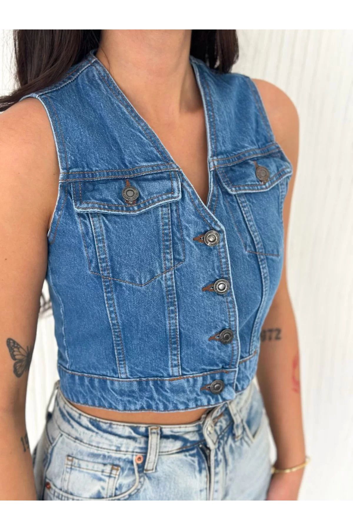 BBbutik Kolsuz Kot Jeans Kadın Yelek