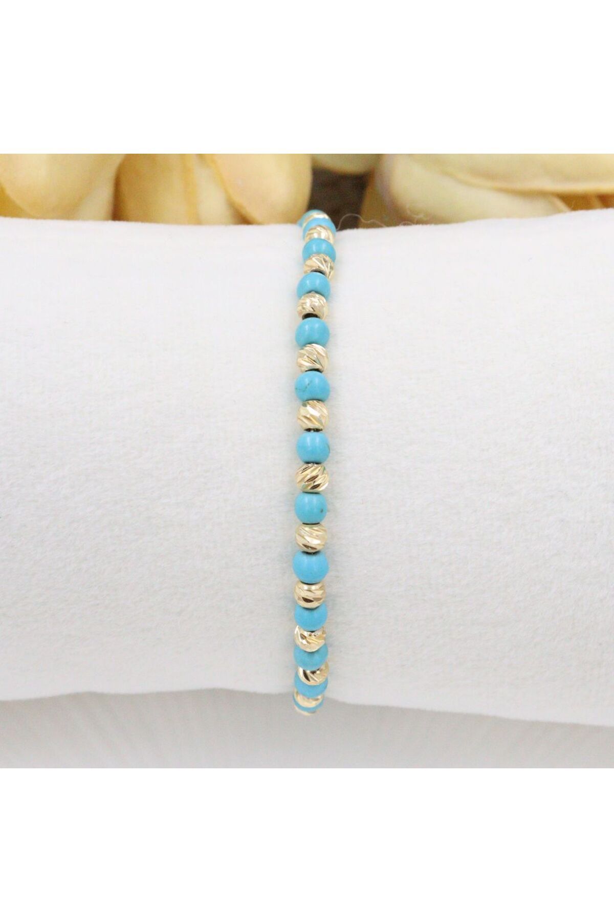 mercanjewelry Mavi Boncuklu Gold Dorika Detaylı Yaz Bilekliği
