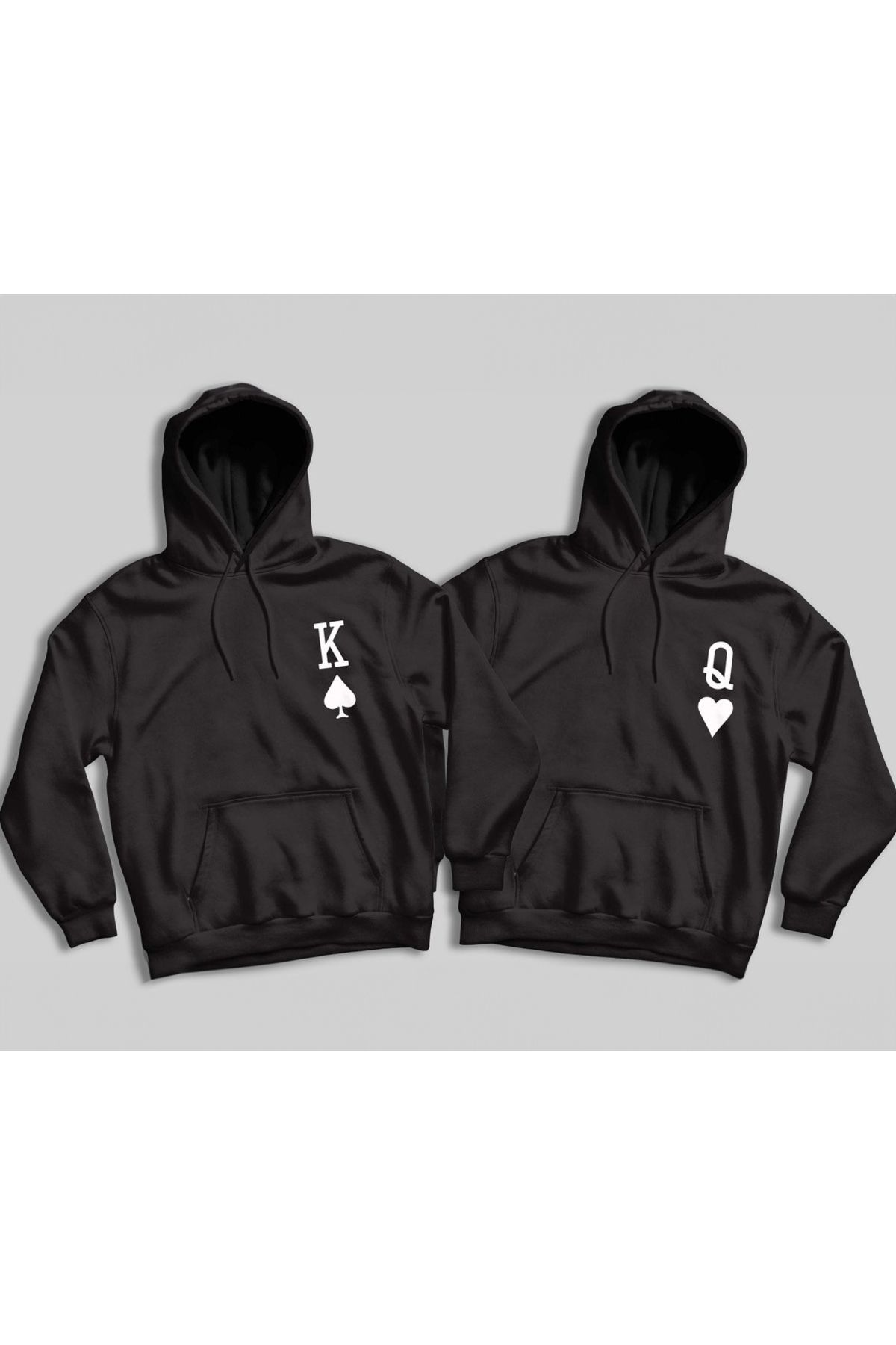 Boi Q K Sembol Sevgili Çift Kombin - Siyah Baskılı Oversize Kapüşonlu Sweatshirt