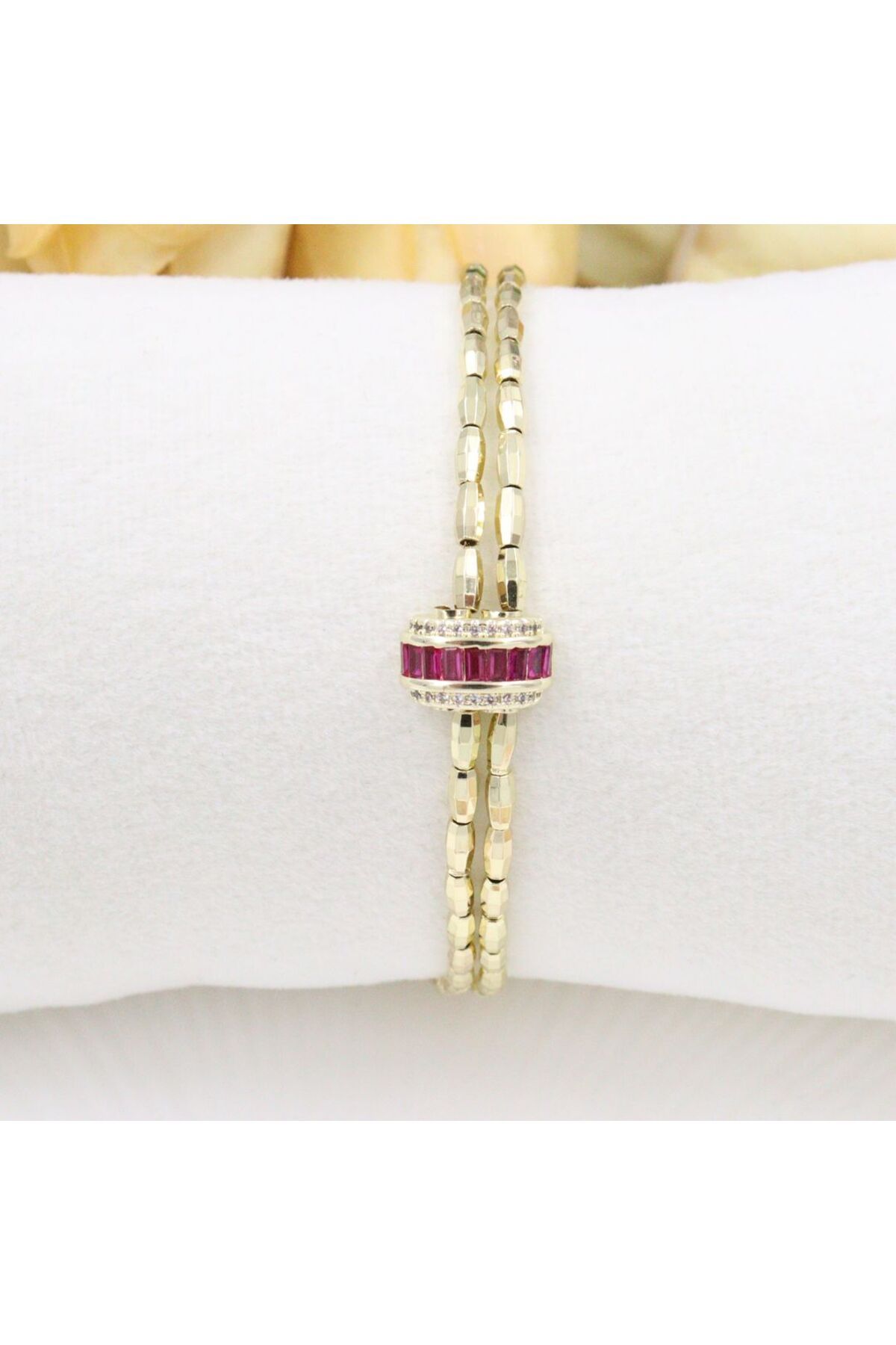 mercanjewelry VİP. Marka Model Özel Seri Pembe Detaylı Gold Bileklik