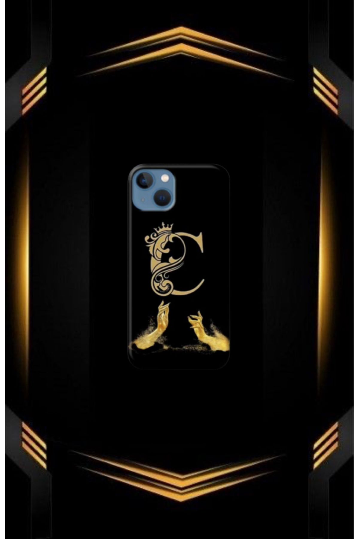 cover shopp Siyah Desenli Gold C Harfi IP 15
