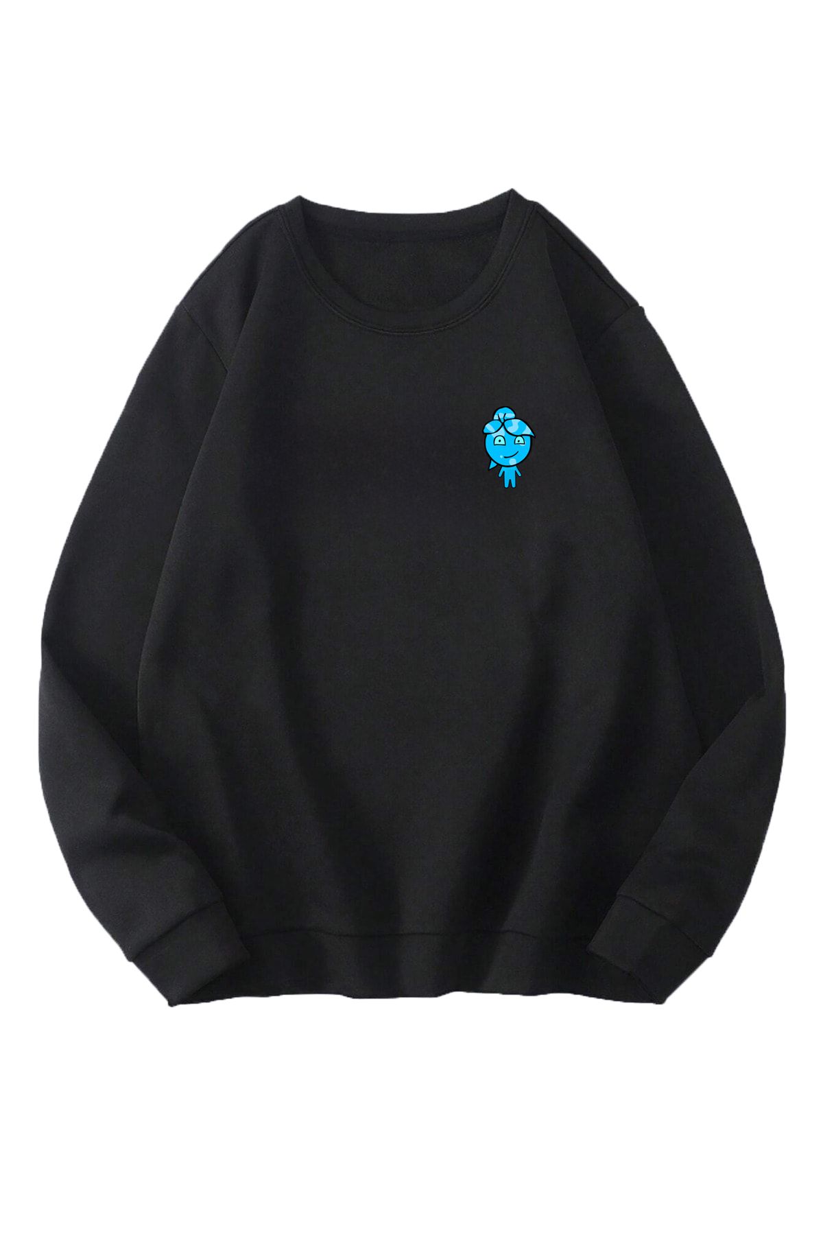 Boi Su Sweatshirt - Siyah Baskılı Oversize Sweatshirt Bisiklet Yaka