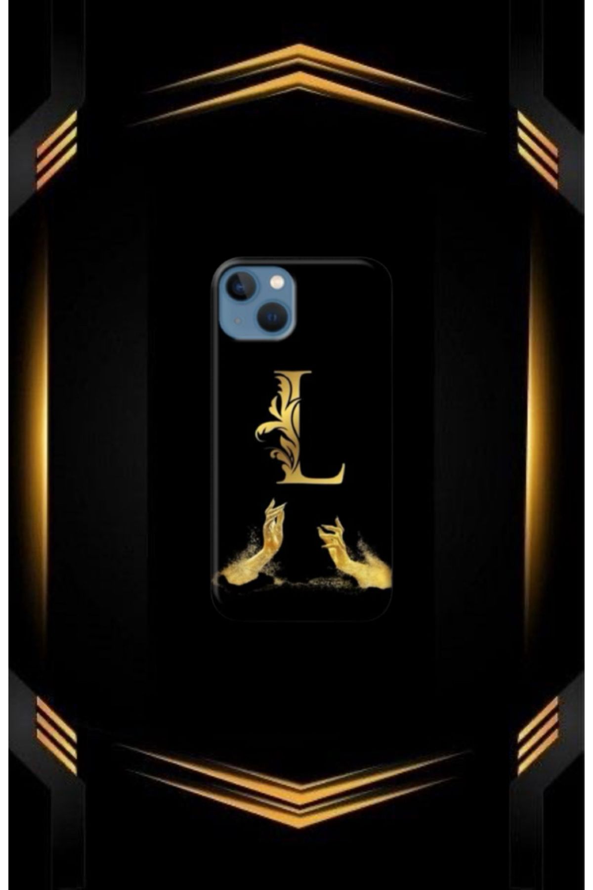 cover shopp Siyah Desenli Gold L Harfi IP 15