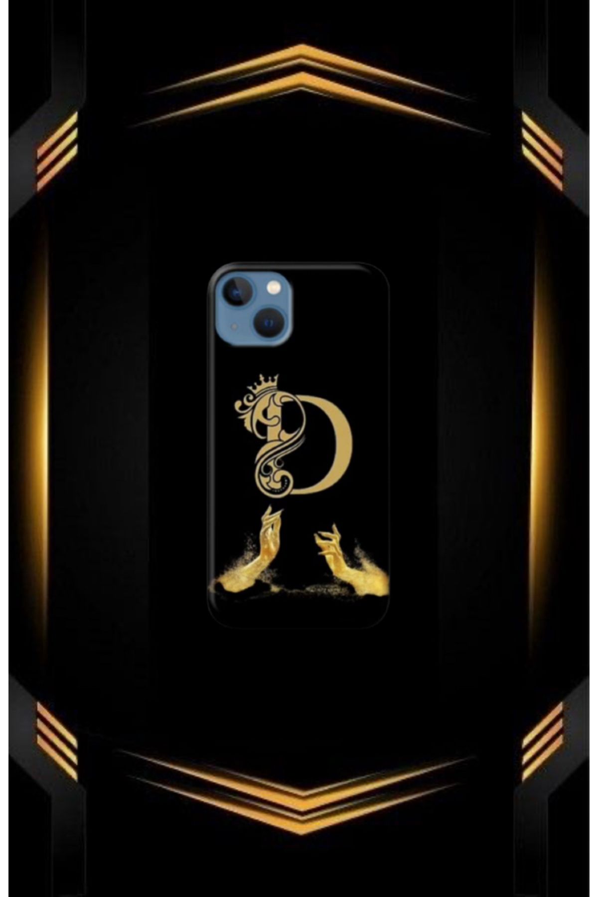 cover shopp Siyah Desenli Gold D Harfi IP 15