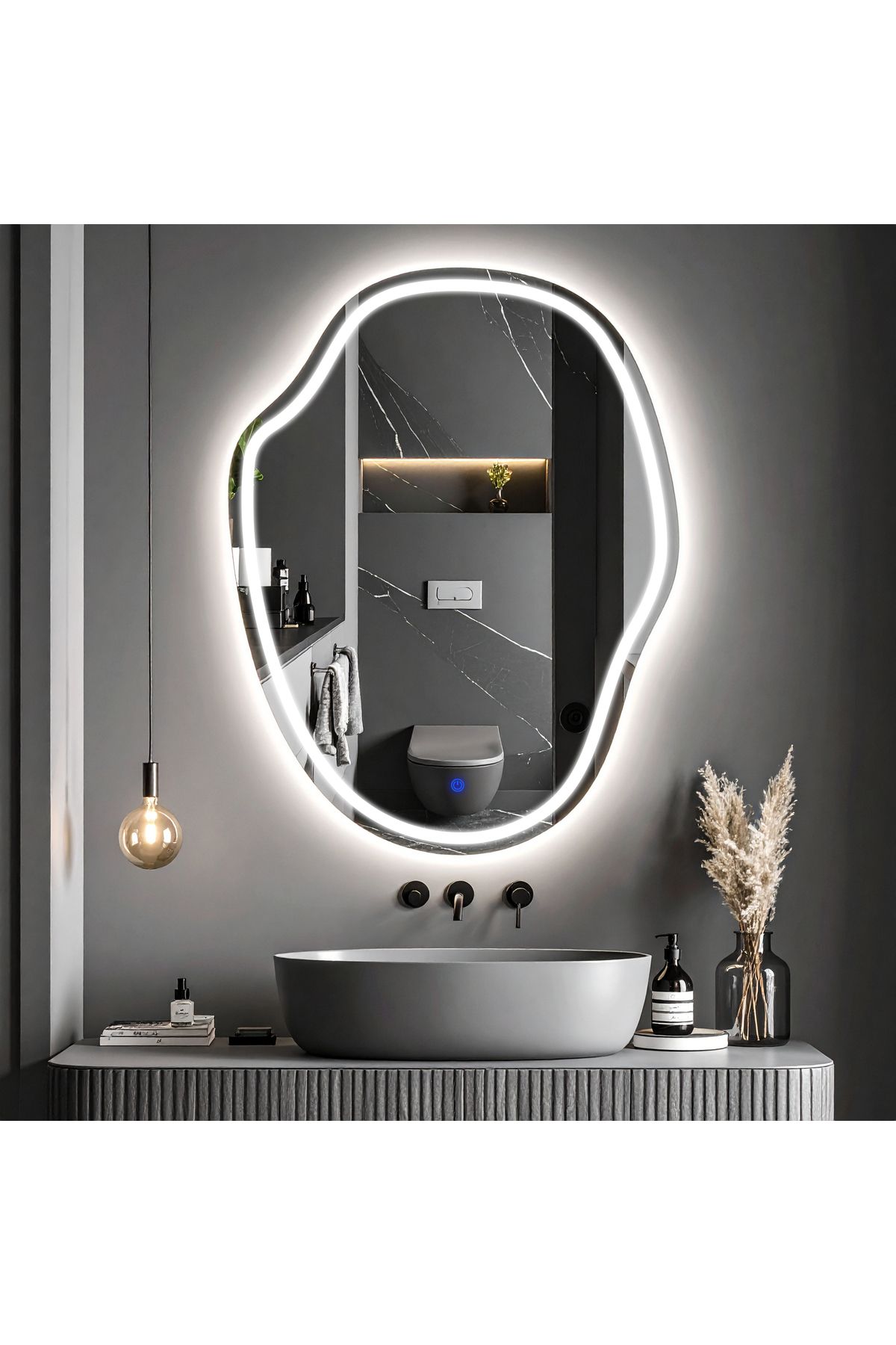 lumora mirror design Zelvora Beyaz Led'li Lazer Kumlamalı Lavabo & Banyo Aynası (Dokunmatik Sensörlü)