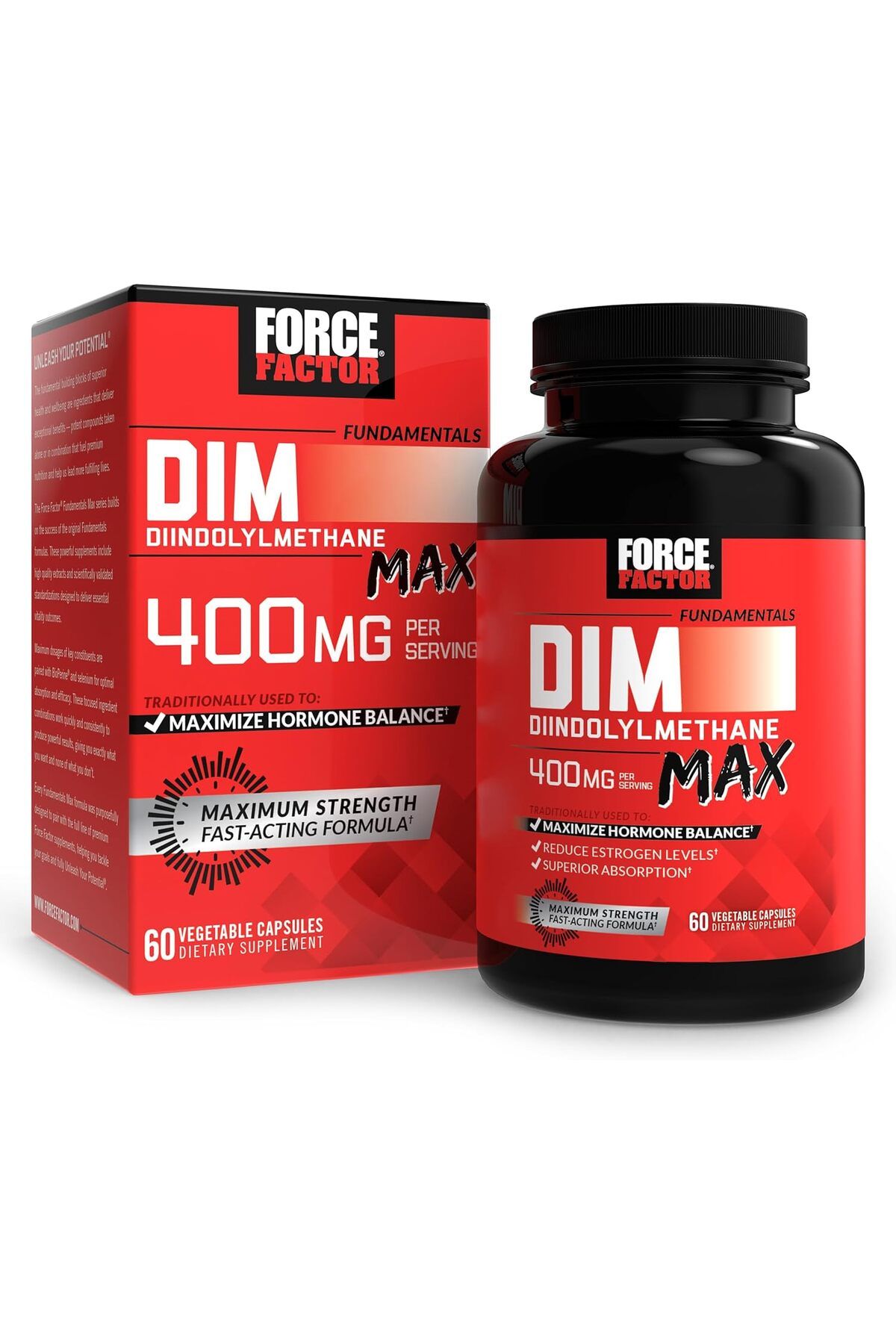force factor Estrogen Balance for for Hormonal Acne, Metabolism, Menopause Dım Max, 400 mg, 60 Caps