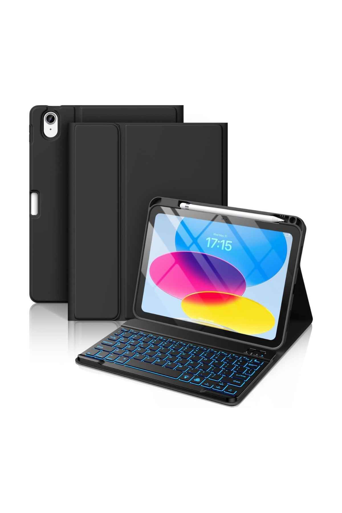 Fuchsia iPad 10. 11. Nesil Uyumlu Model A3354, A3355, A3356 A2696, A2757, A2777, A3162 Klavyeli Tablet Kılıf
