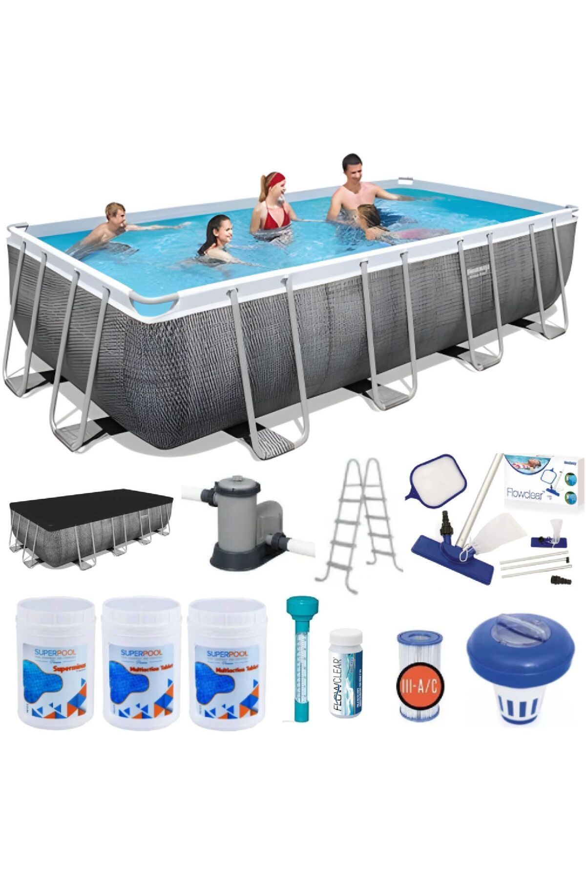 BESTWAY 56998 Steel Pro MAX Prefabrik Havuz 549x274x122cm Delux Full Set Klor+PH+Filtre