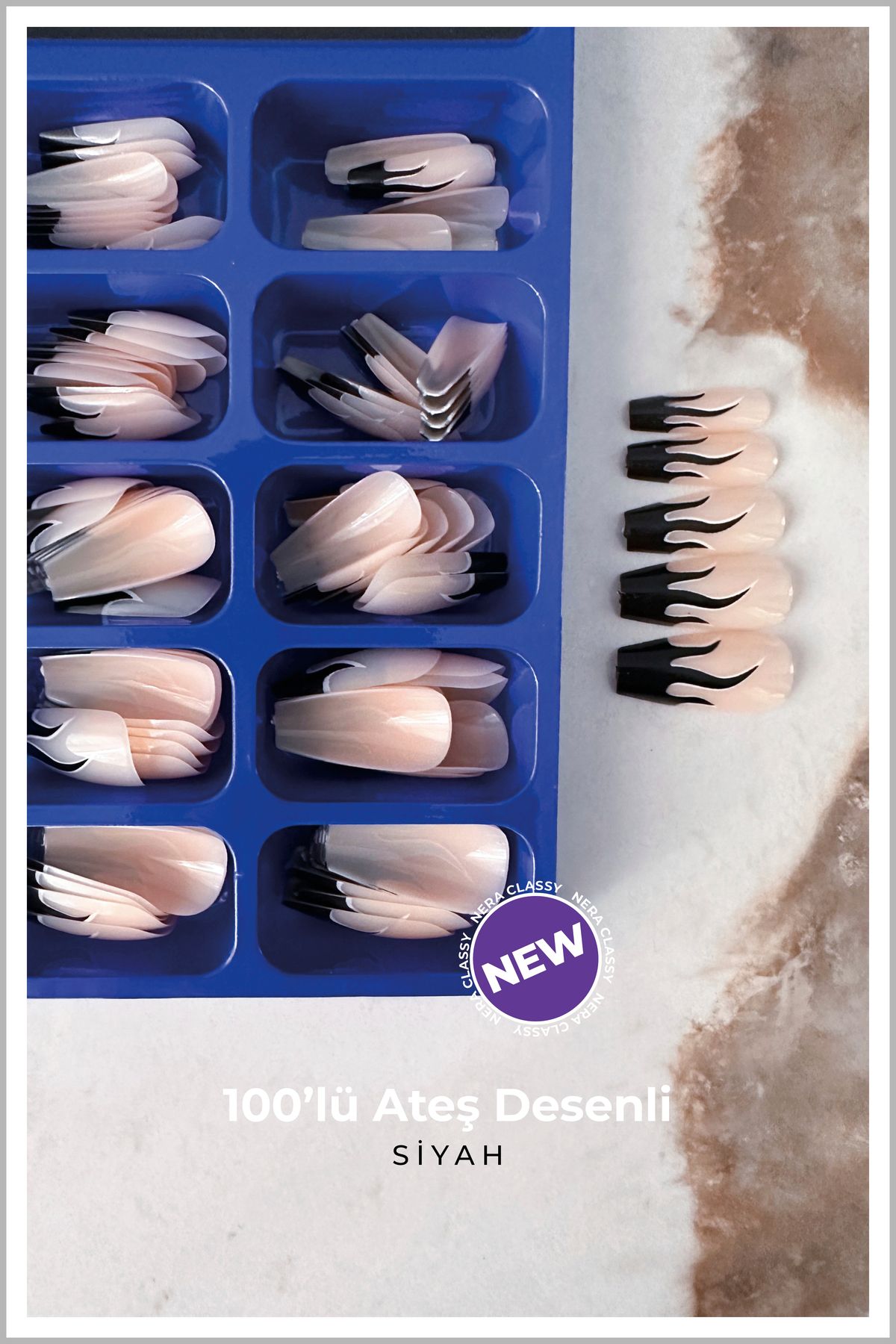 Nera Classy Ateş Desenli 100 'lü Kısa Balerin Takma Tırnak