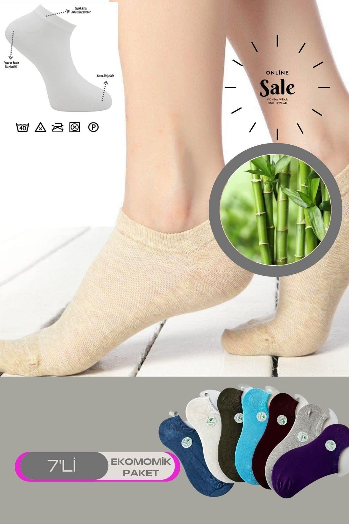 CENEN Çok Rekli 7 Li Bambu Topuk Burun Dikişsiz Takviyeli Kadın Sneakers Çorap 1005-çokrekli-7li