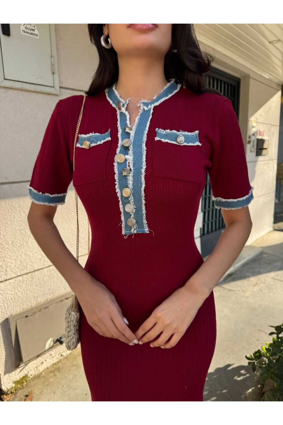 Abalı Yeni sezon triko ,kot elbise ,pamuklu( modal), yumuşak iplik .