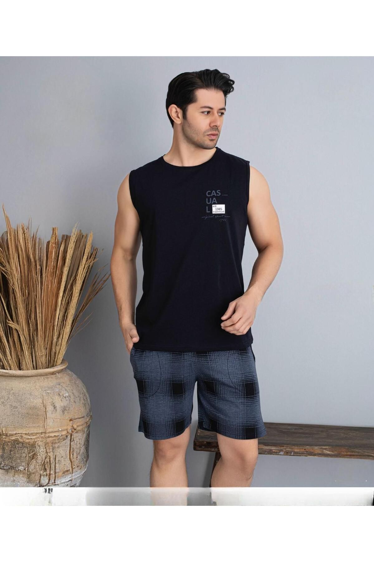 Pijamoni Erkek Bisiklet Yaka Kolsuz Şortlu Pijama Takımı 6185/7 - 1 Adet