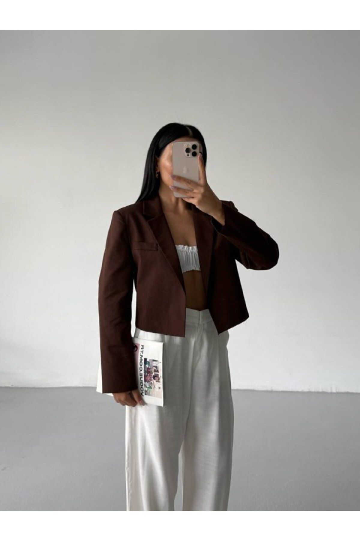 Castivo Fashion Crop Fit Düğmesiz Blazer Ceket