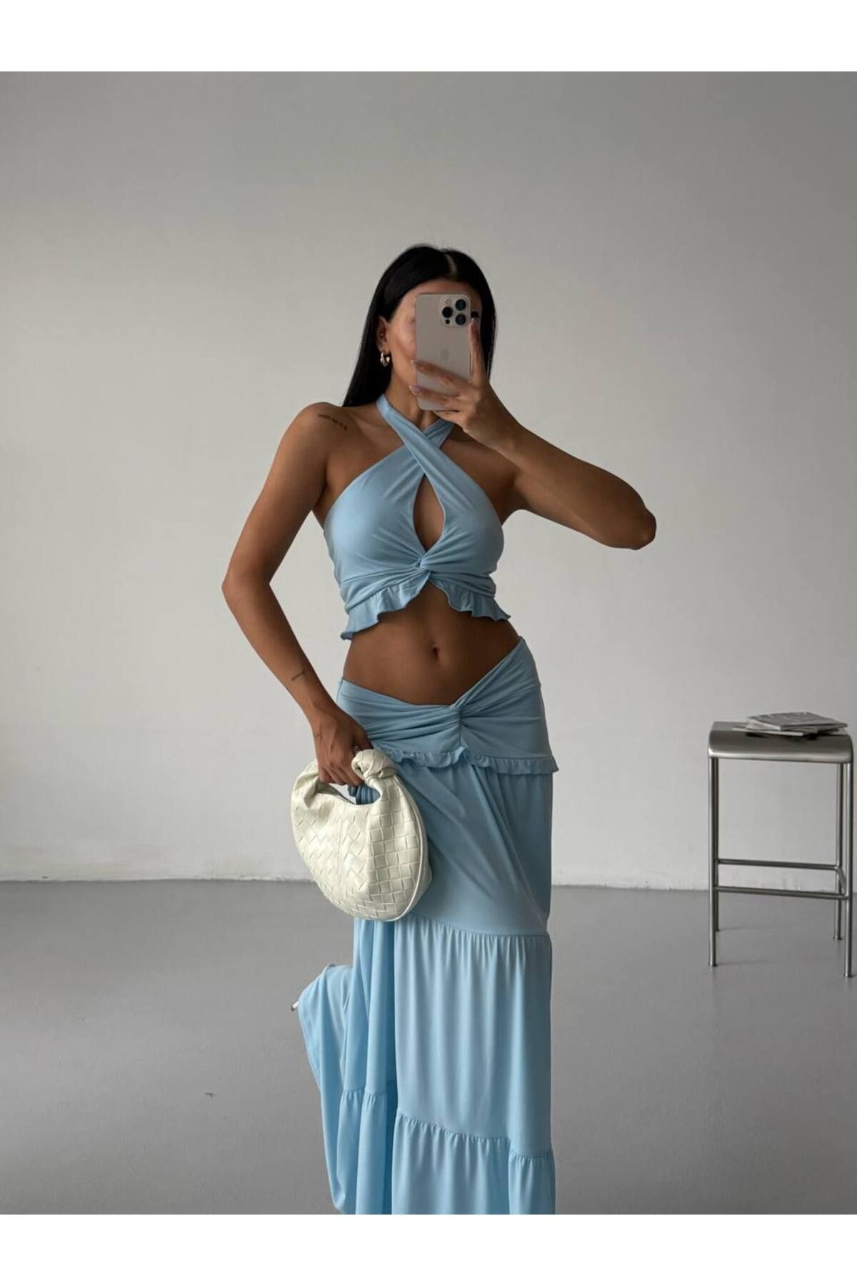 Castivo Fashion Volanlı Düğüm Detaylı Halter Büstiyer