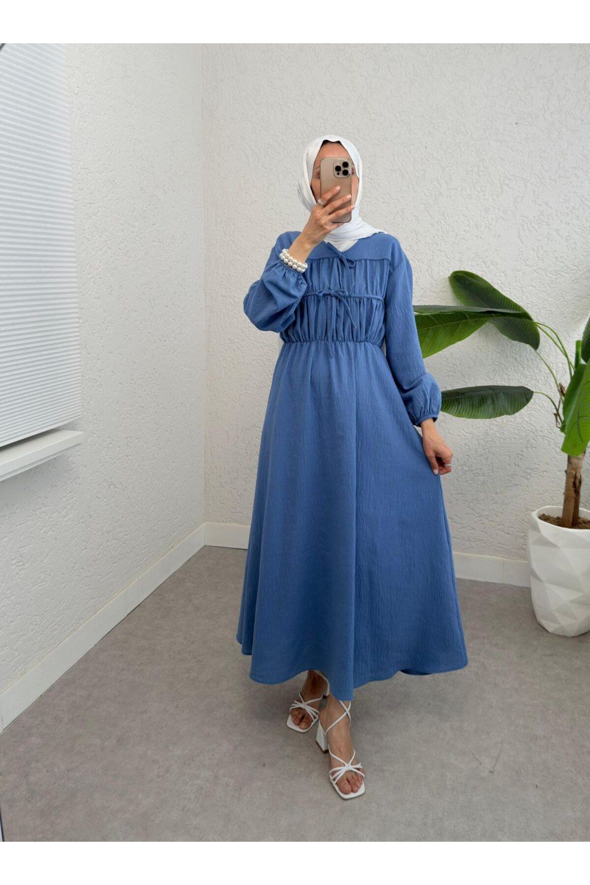 Castivo Fashion Fırfır Bağcıklı Kruvaze Yaka Salaş elbise