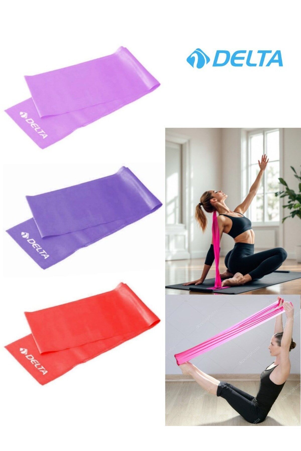 SerenityHaven 3 Adet Pilates Lastiği Egzersiz Lastiği Pilates Bandı 90 Cm 3'lü Set
