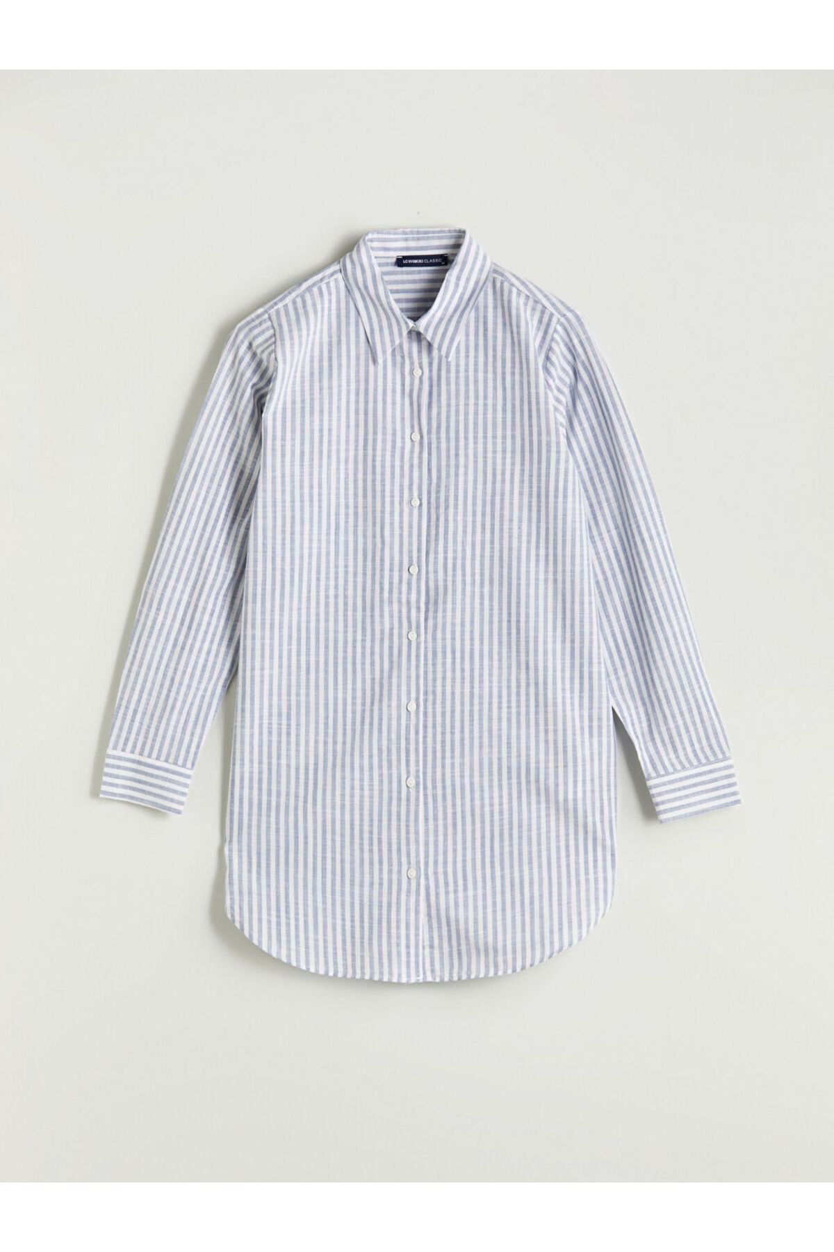 LC Waikiki LCWAIKIKI Classic Indigo Çizgili Kadın Gömlek Tunik S5QO89Z8NVY25