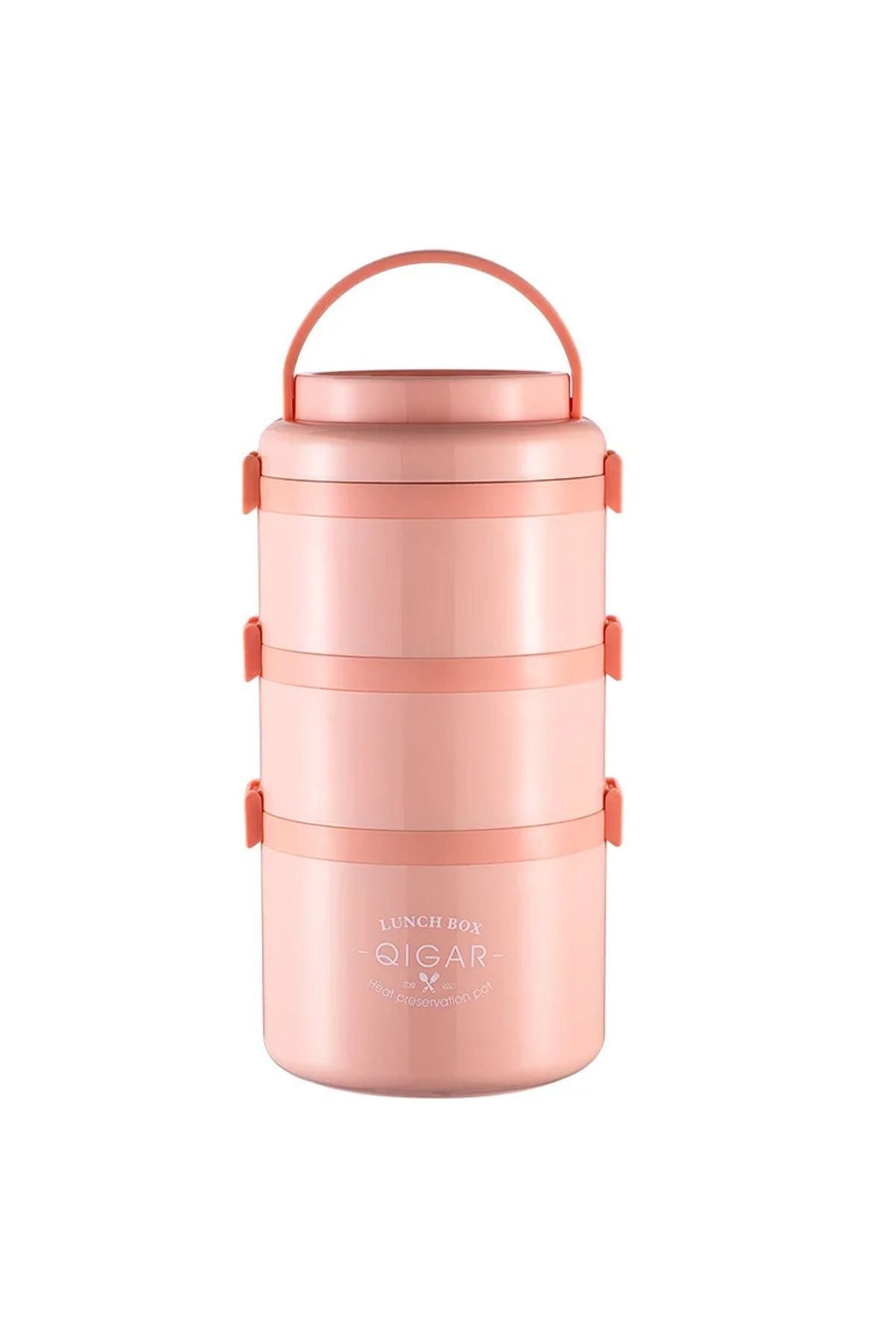 Tantitoni 2.7 Litre, 3 Katlı, Yuvarlak, 304Çelik, Sızdırmaz, Yemek Taşıma Kabı, Sefer Tası, Pembe, FOOD 1096AP