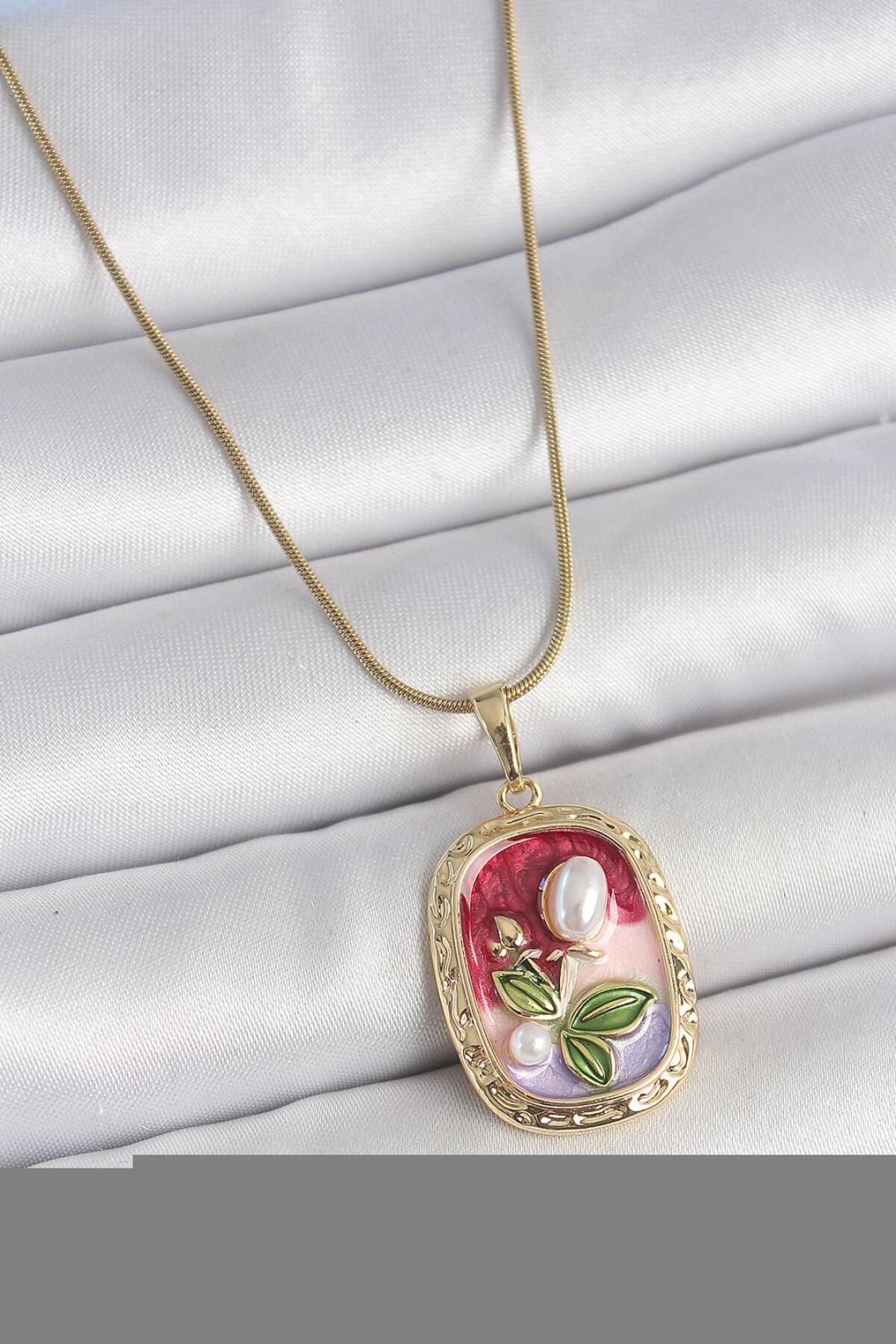 Lumina Jewelry Renkli İnci Detaylı Çiçek Kolye – Paslanmaz Çelik | Lumina Jewelry