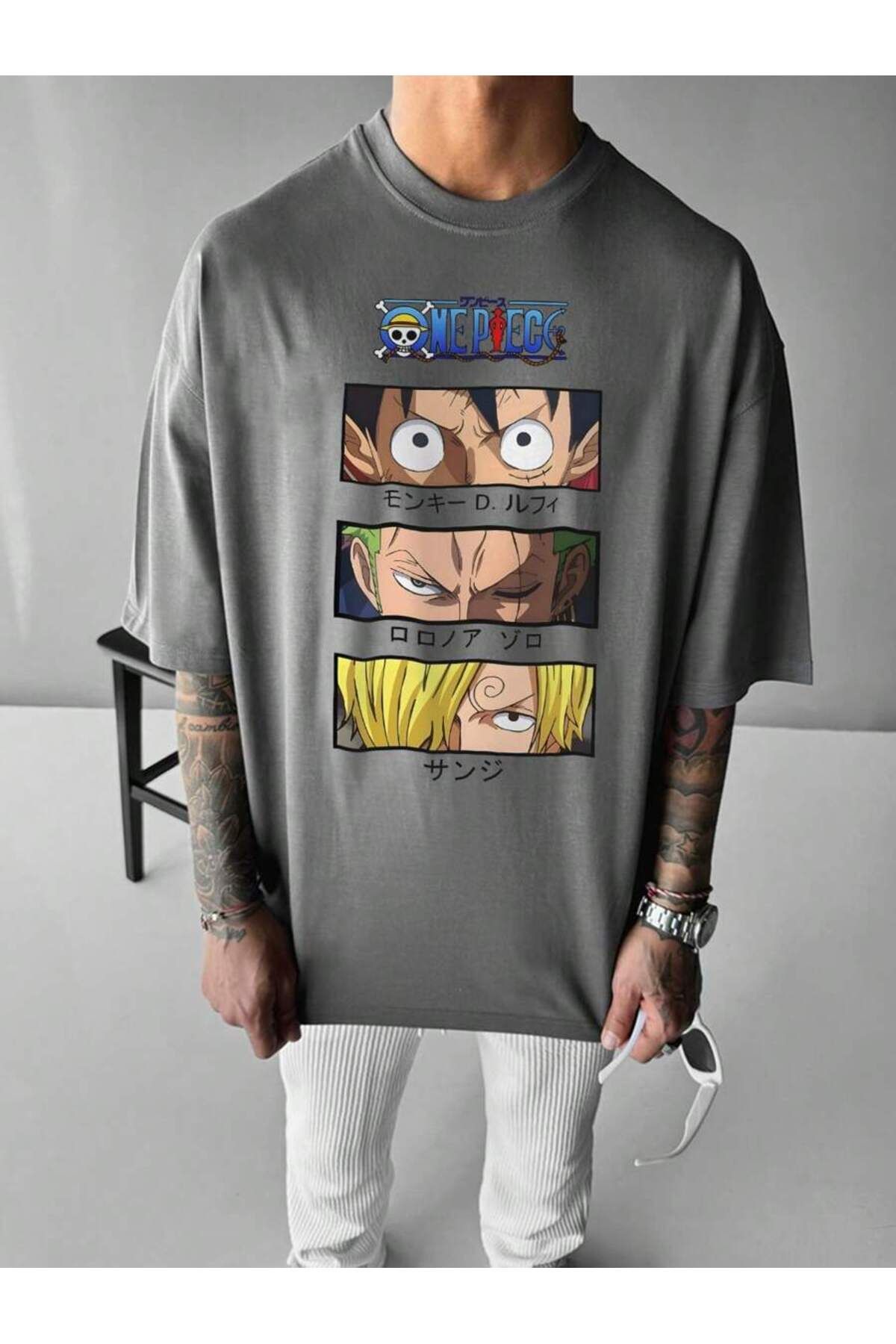 cc collection Kadın/Erkek One Piece Baskılı Oversize Pamuklu Bisiklet Yaka T-Shirt Tişört