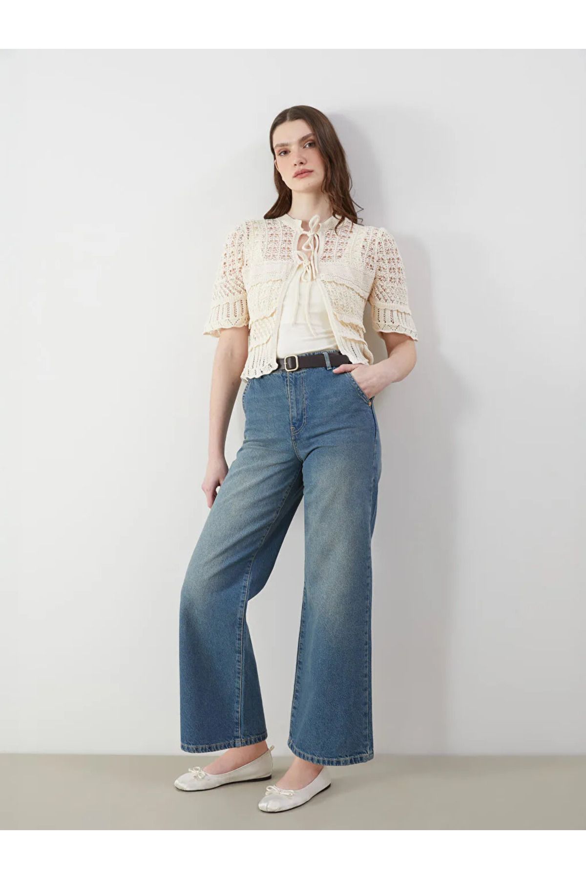 LC Waikiki LCW Jeans Indigo Beli Kemerli Wideleg Kadın Jean Pantolon