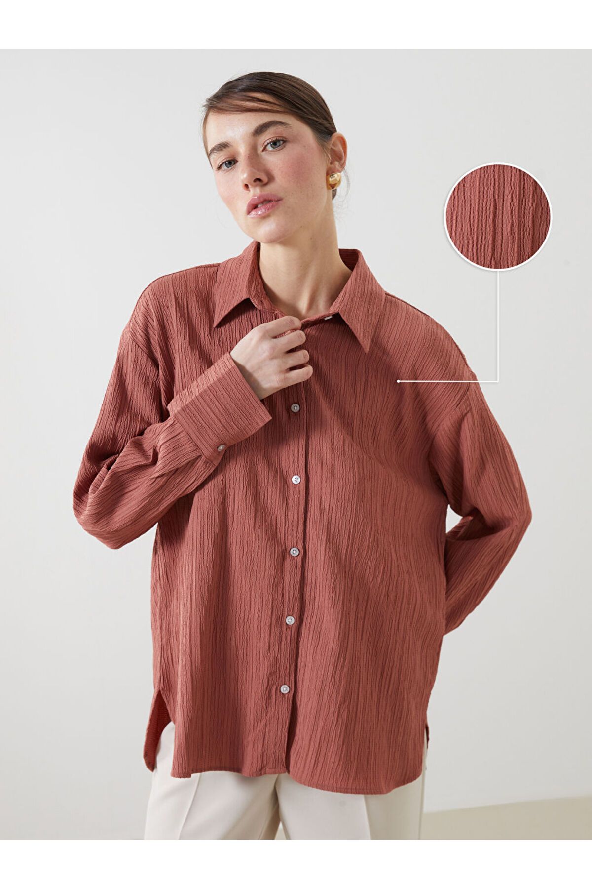 LC Waikiki LCW Vision Pembe Oversize Dokulu Kadın Gömlek S5L898Z8NVY25