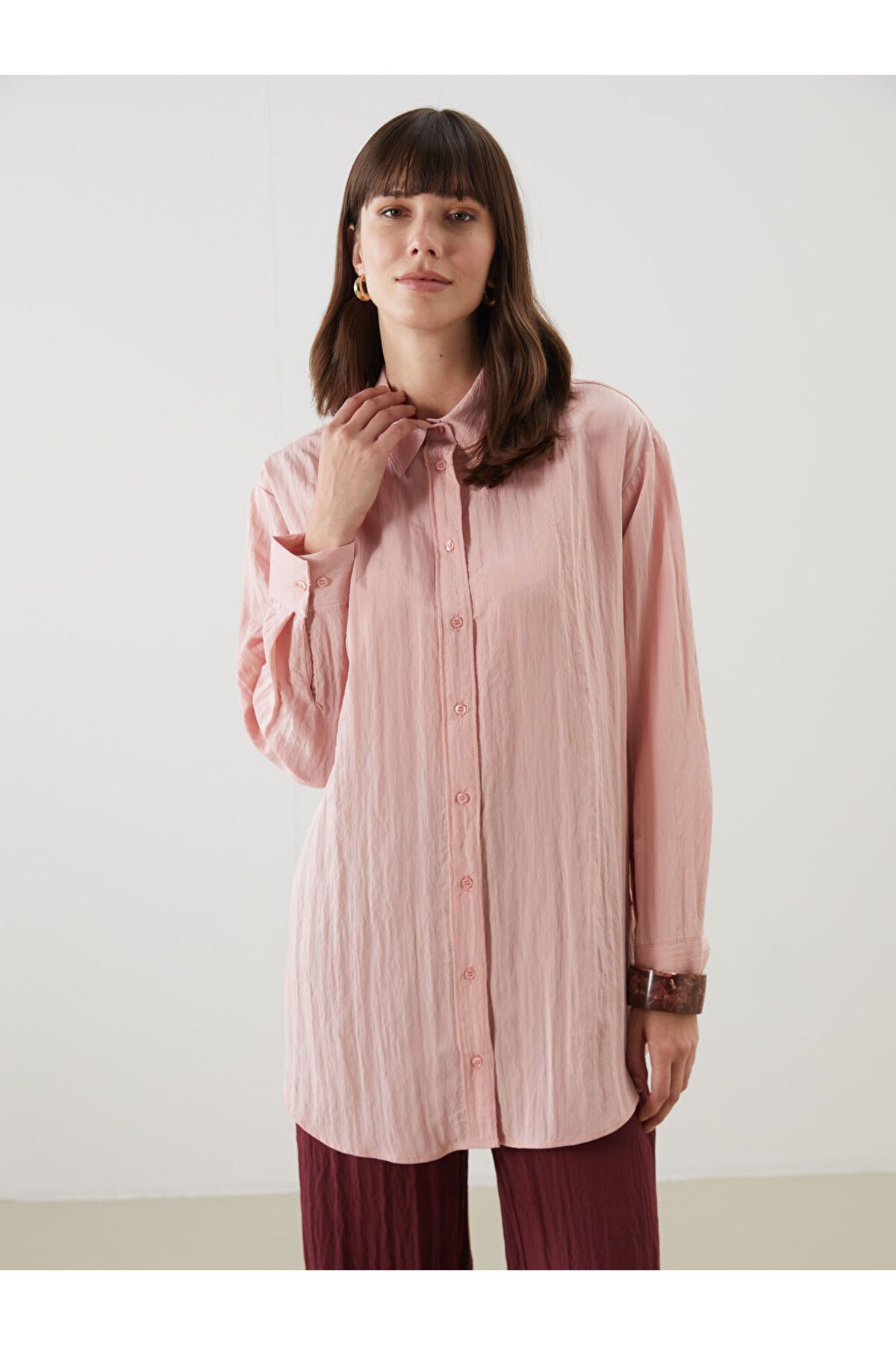 LC Waikiki LCW Modest Pembe Dokulu Kadın Gömlek Tunik S5NF78Z8NVY25