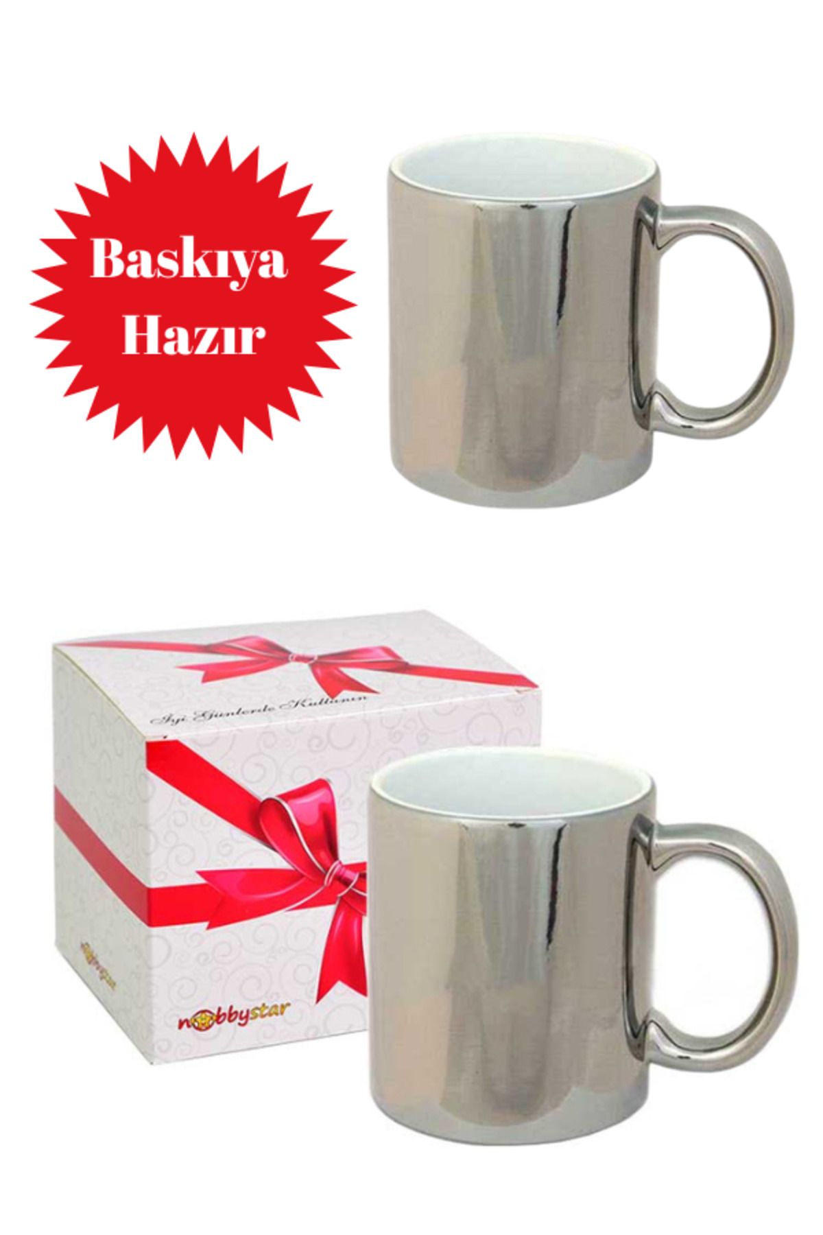 Güzel Paket Süblimasyon Aynalı Silver - Gümüş Metalik Kupa Bardak - Kutulu 5 Adet Baskısız