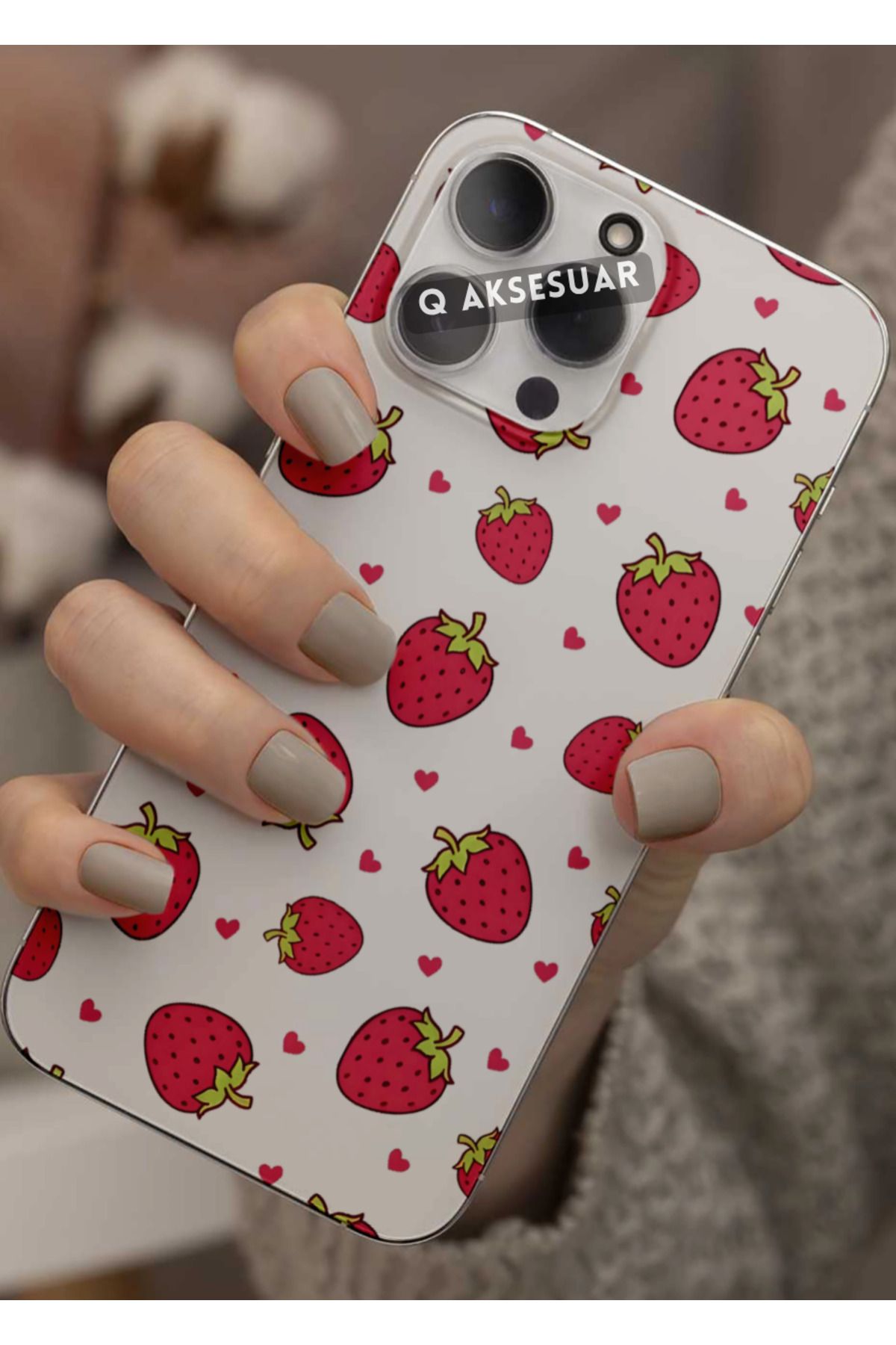 Q Aksesuar Xiaomi Redmi Note 12 Pro Uyumlu Çilekler Tasarımlı Şeffaf Telefon Kılıfı Kapak Case