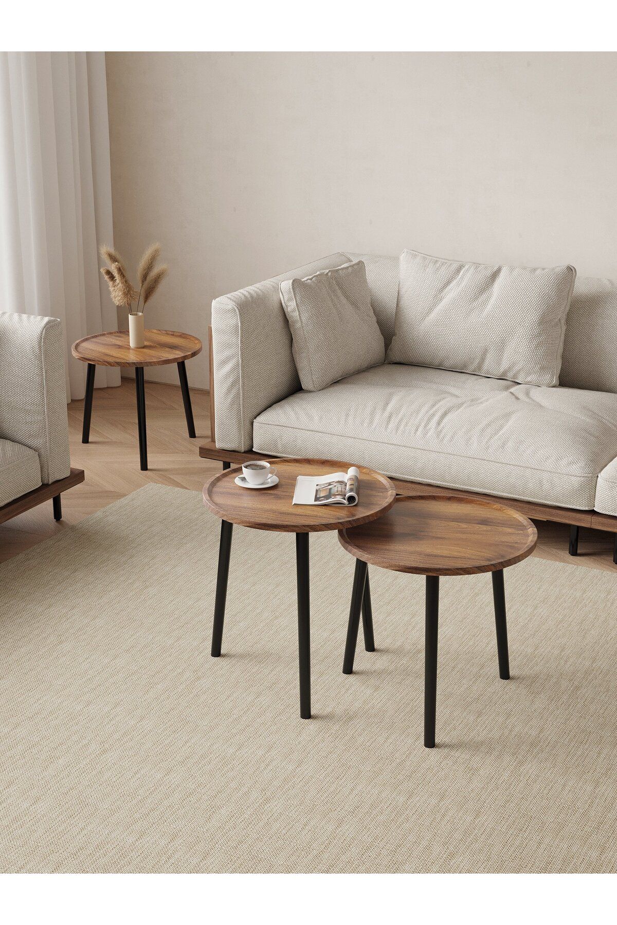 Un-Set of 3 tables with an elegant wooden design that fits every corner of your home. 8