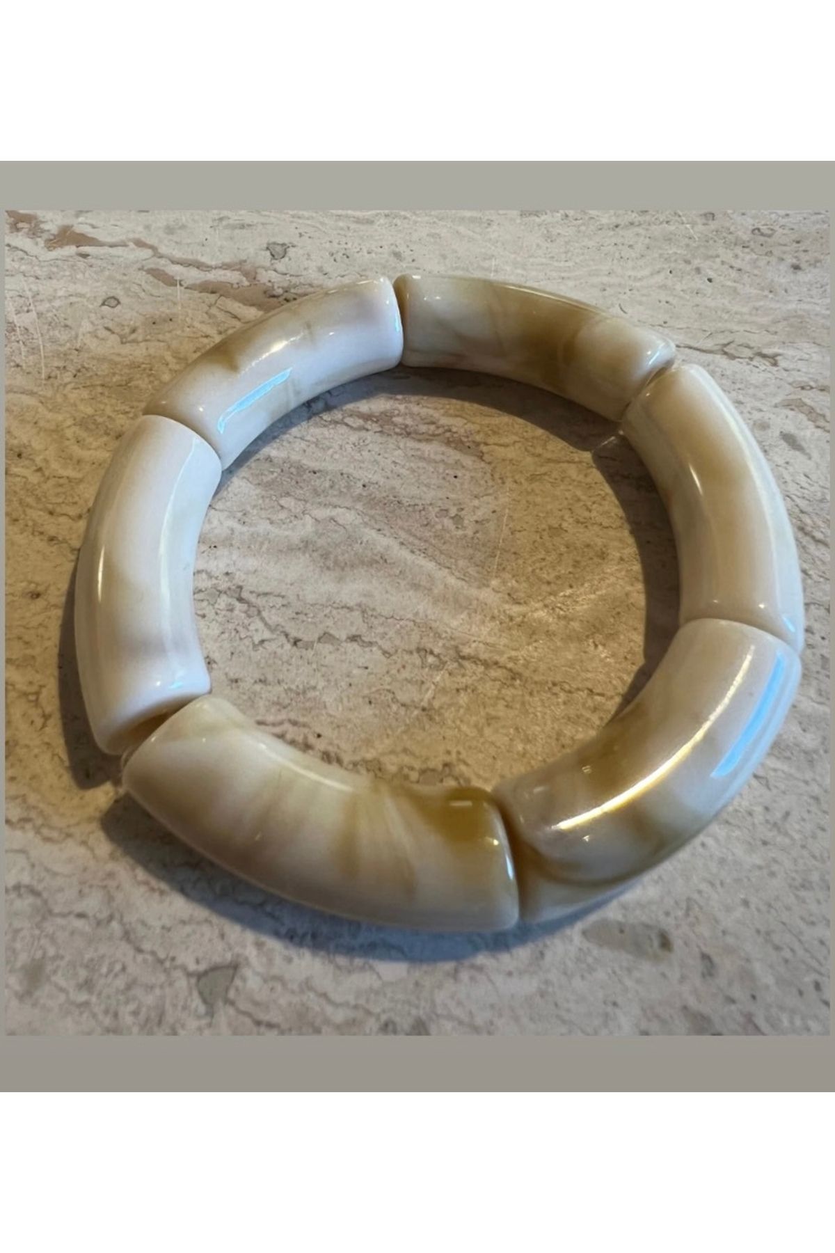 ANGELSS JEWELLERY Ekru Kemik Lastik Bileklik (Şık Model Kemik Bileklik)