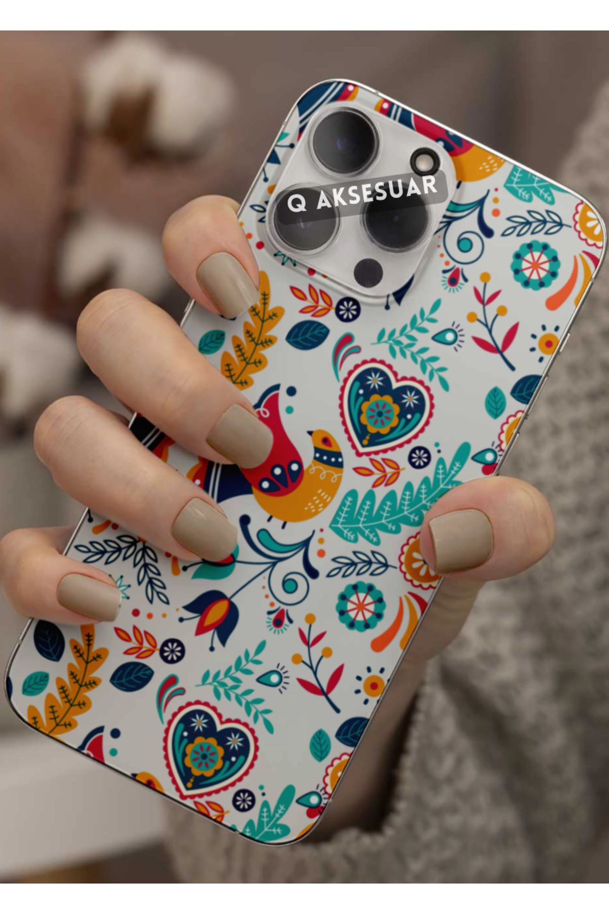 Q Aksesuar Vivo Y18 Uyumlu Renkli Desenler Tasarımlı Şeffaf Telefon Kılıfı Kapak Case