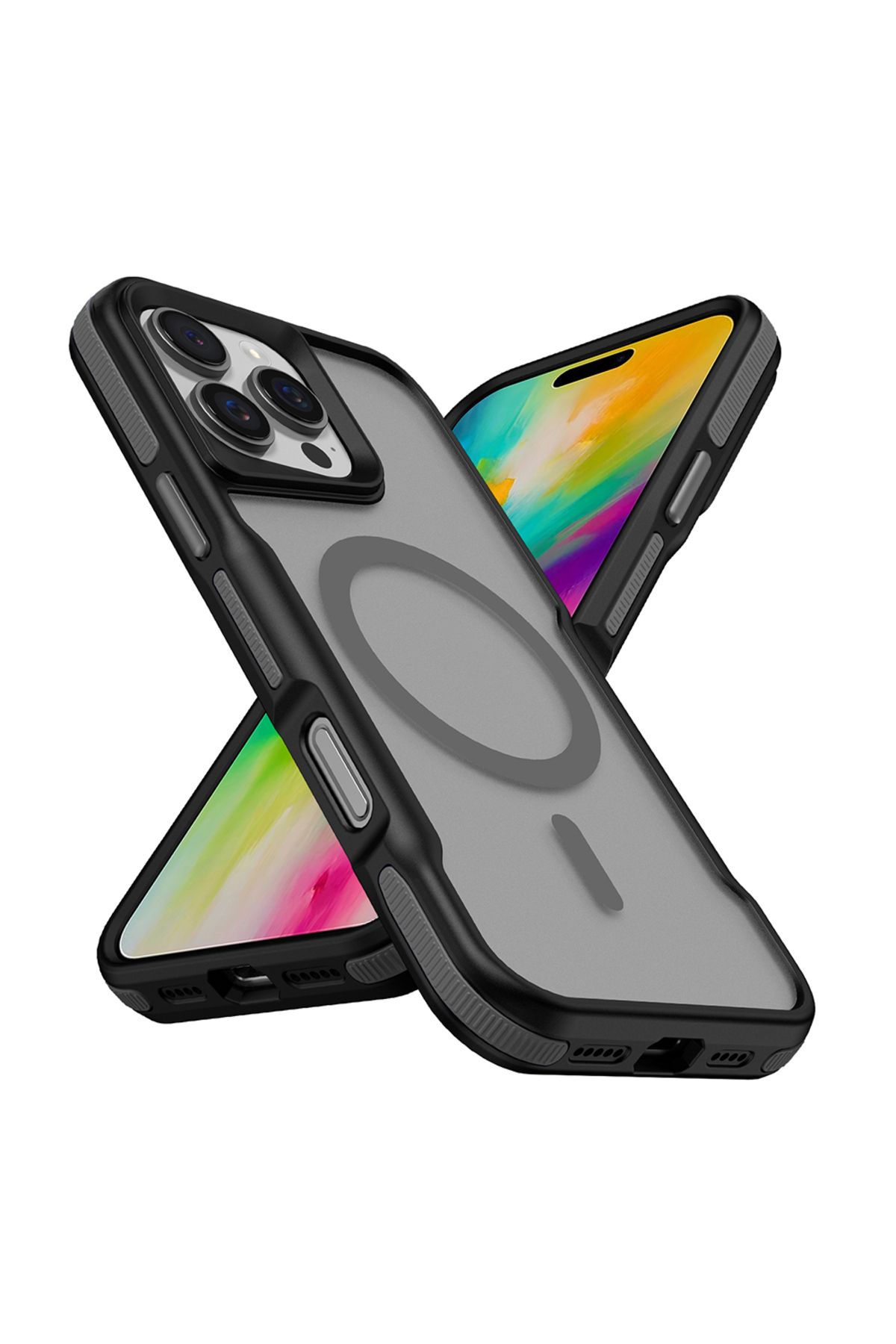 Cepustik Telefon Aksesuarları iPhone 16 Pro Max Kılıf M-safe Şarj Özellikli Renkli Kenar Airbag Şeritli Lamer Kılıf