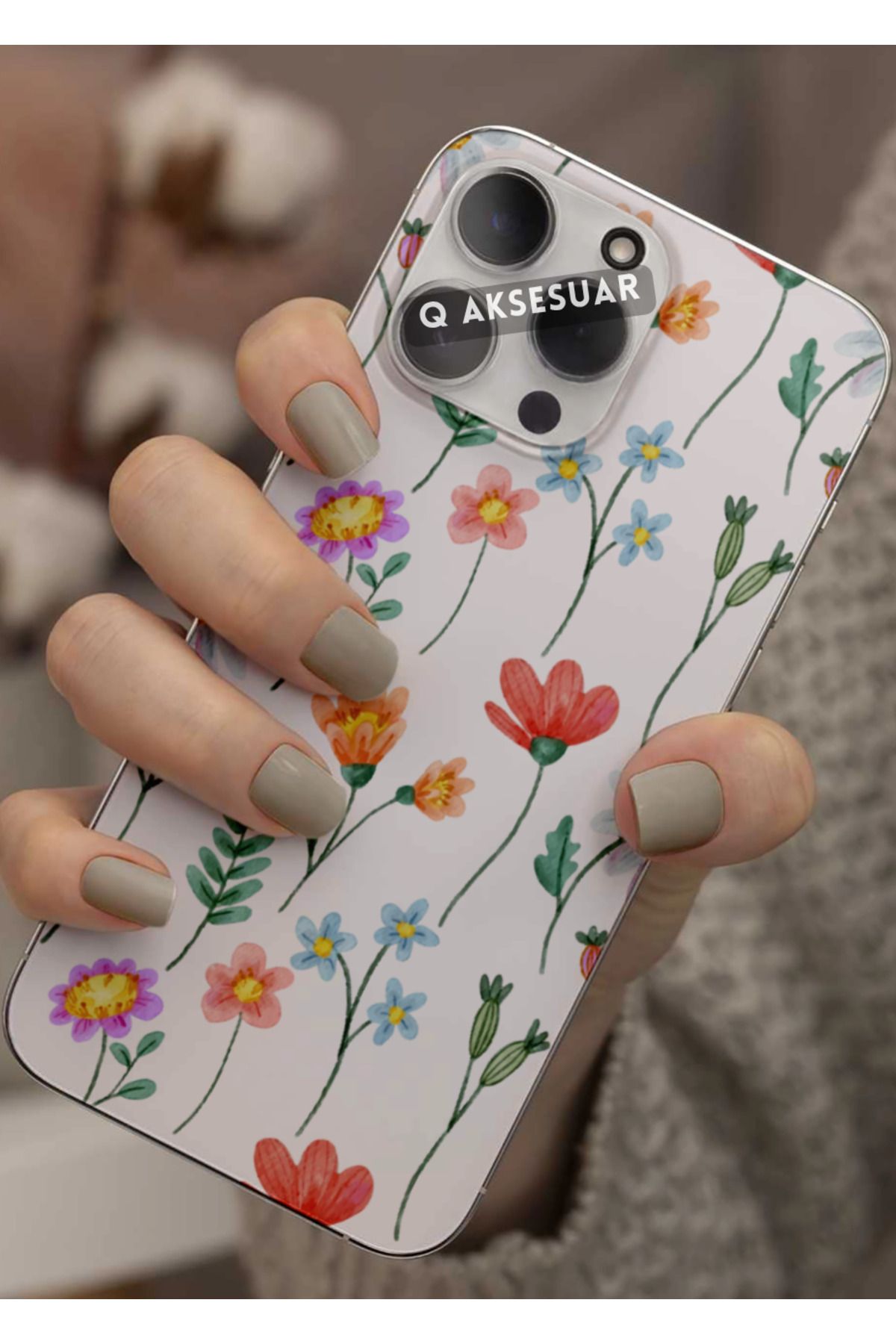 Q Aksesuar Samsung Galaxy M52 5G Uyumlu Çiçekler Tasarımlı Şeffaf Telefon Kılıfı Kapak Case