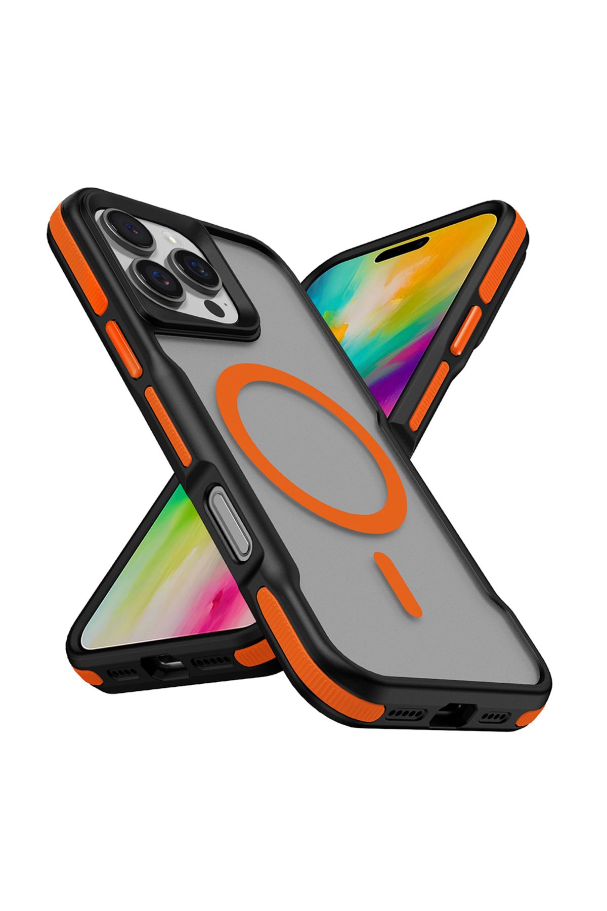 Cepustik Telefon Aksesuarları iPhone 16 Pro Max Kılıf M-safe Şarj Özellikli Renkli Kenar Airbag Şeritli Lamer Kılıf