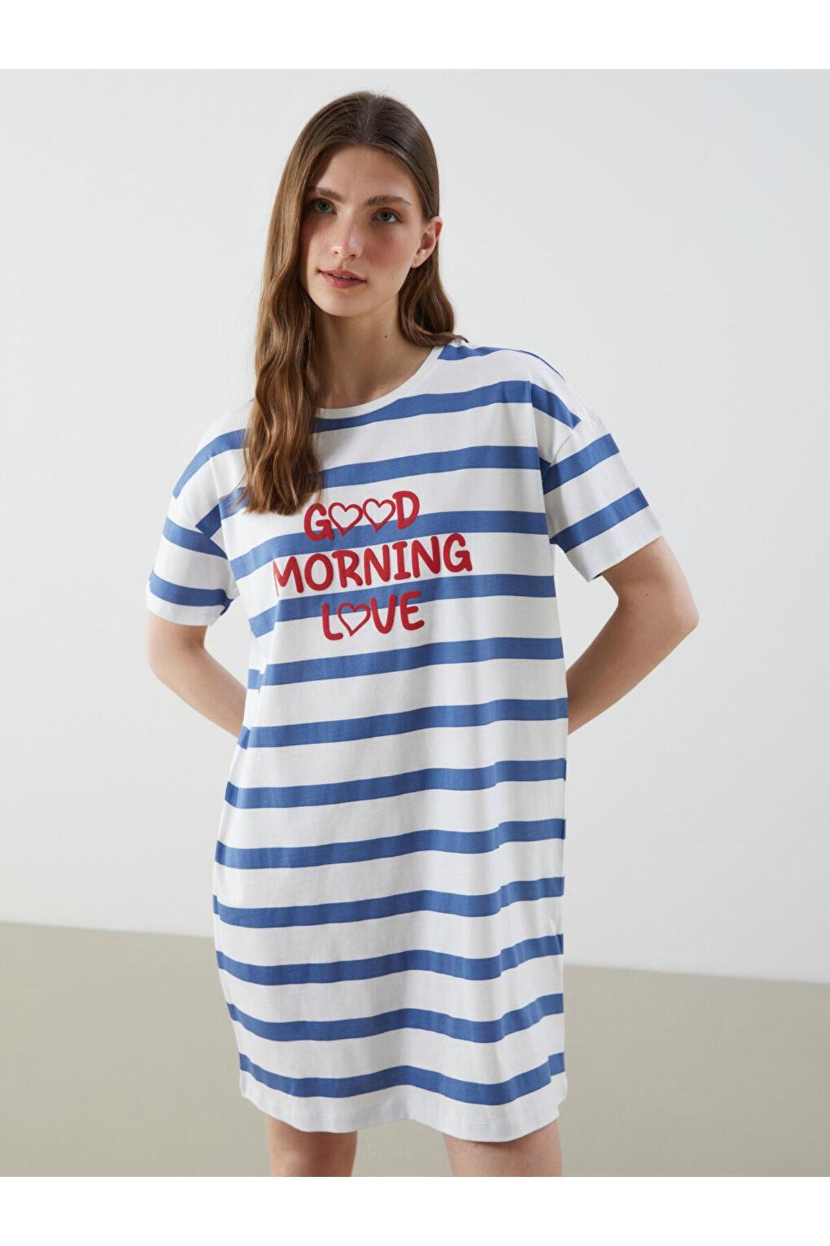 LC Waikiki Bisiklet Yaka Baskılı Kadın Gecelik (S5)