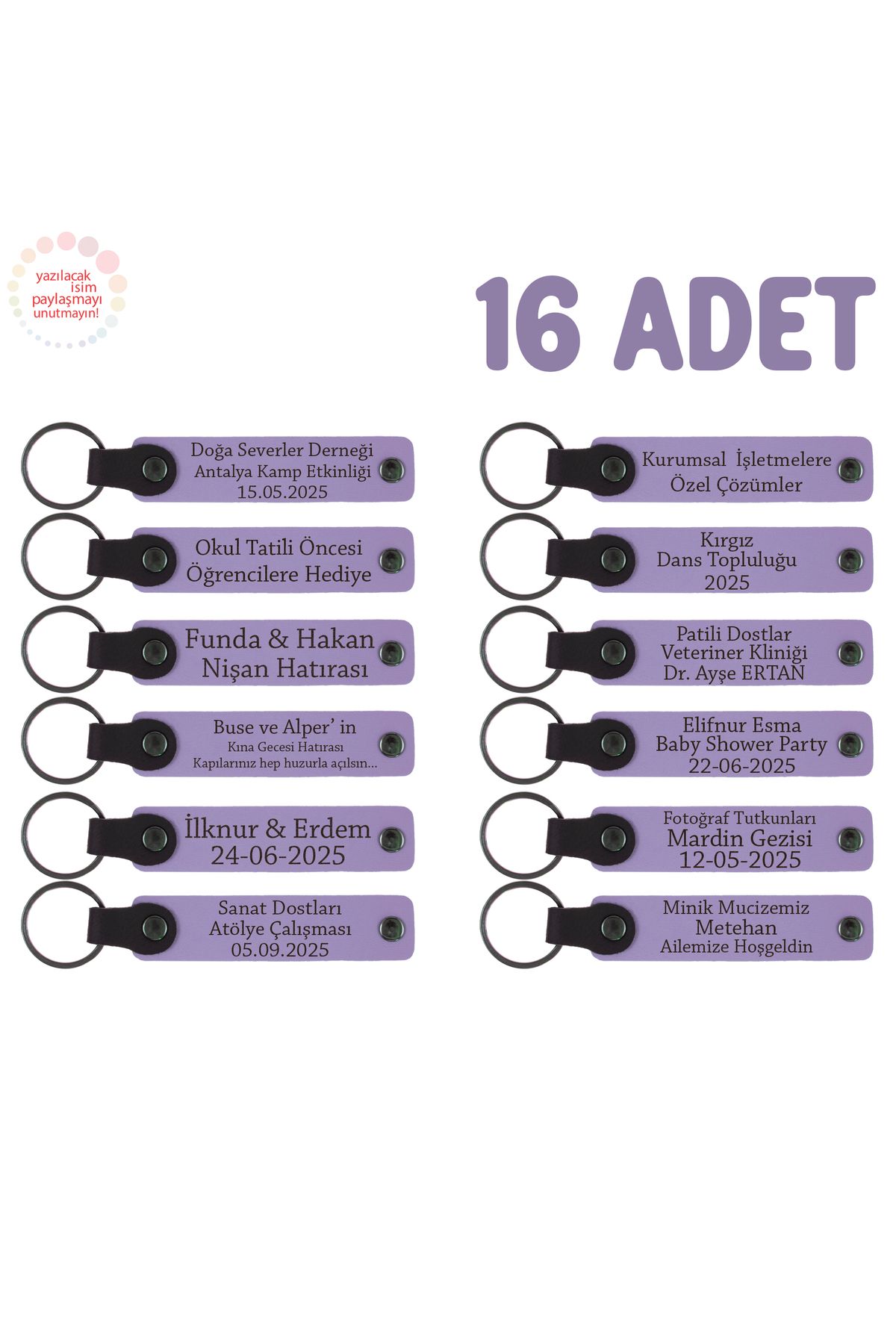 Miaju-Message from Teacher to Students Carne Memory Keychain Set of 16, Gift for the Whole Class, Purple Violet 1