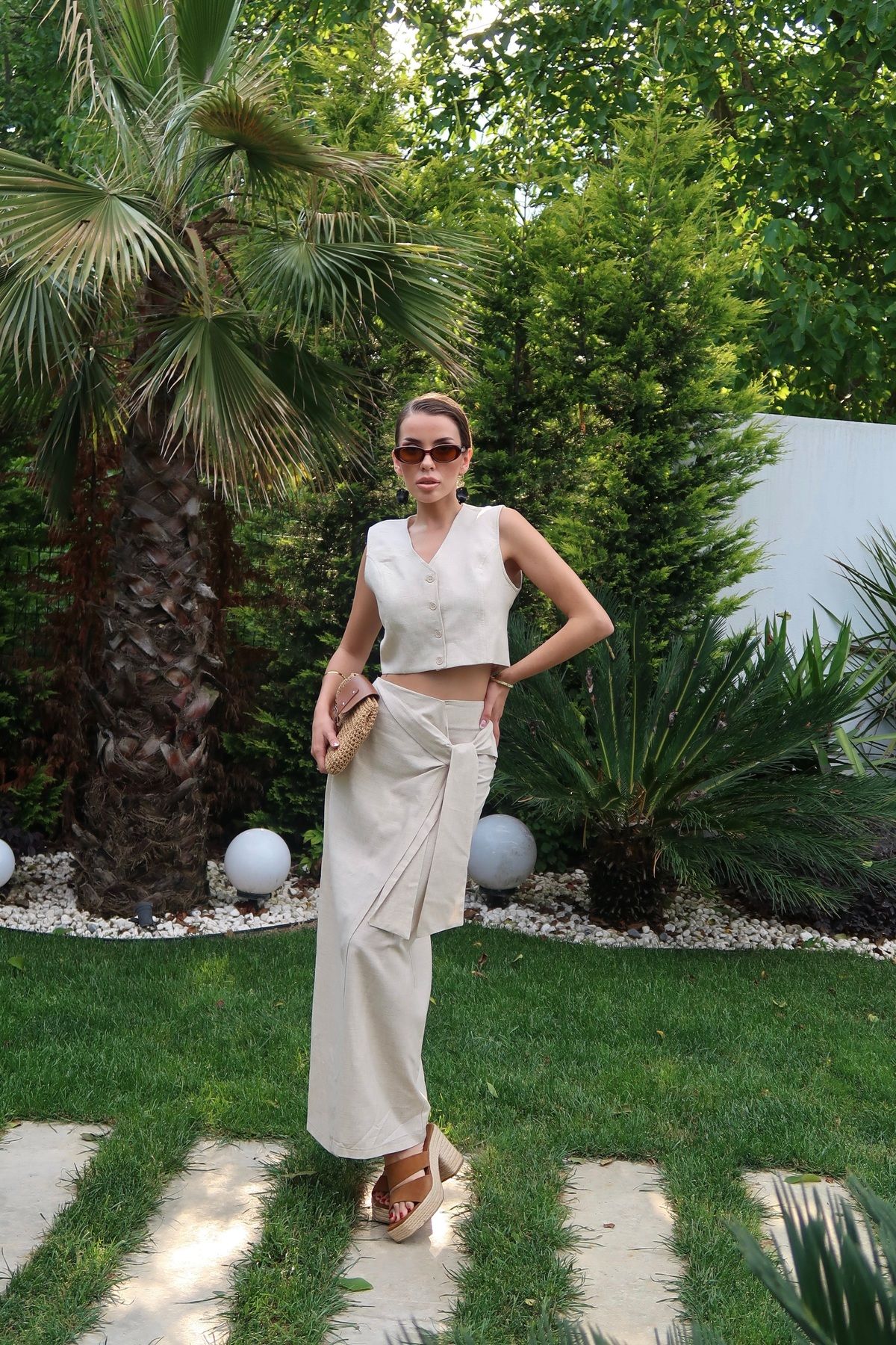 Swass Palma Summer Holly Keten Anvelop Etek Natürel
