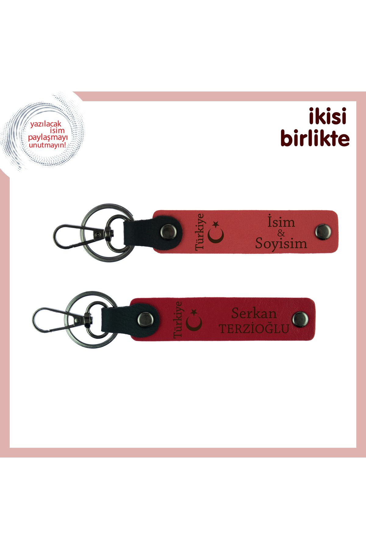 Miaju Vatan Temalı Romantik Hediye – Ayyıldız ve Türkiye Motifli Anahtarlık Takımı, Nar Çiçeği-Kırmızı