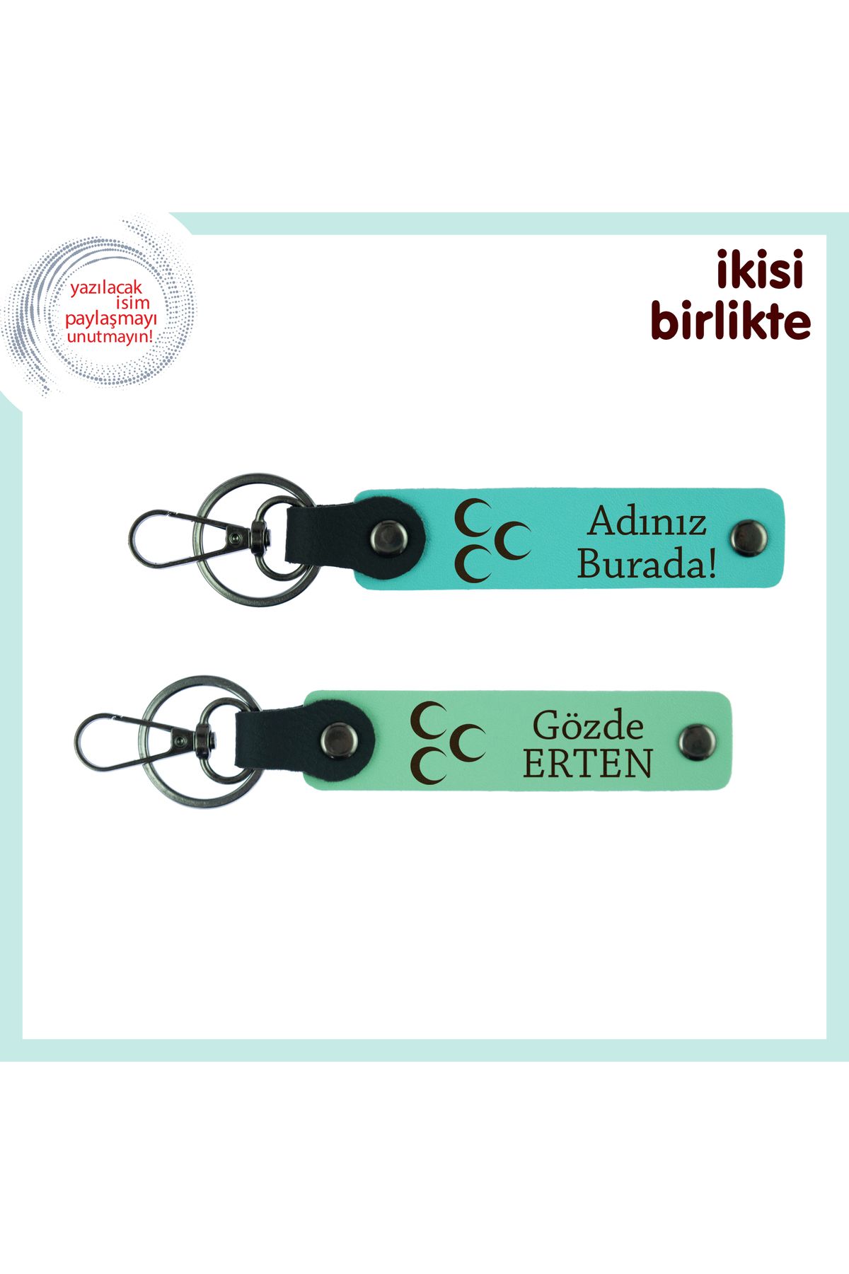 Miaju Birlikte Geçen Günleri Onurlandıran Hediye – Üç Hilal Anahtarlık x2 Set, Turkuaz-Yeşil