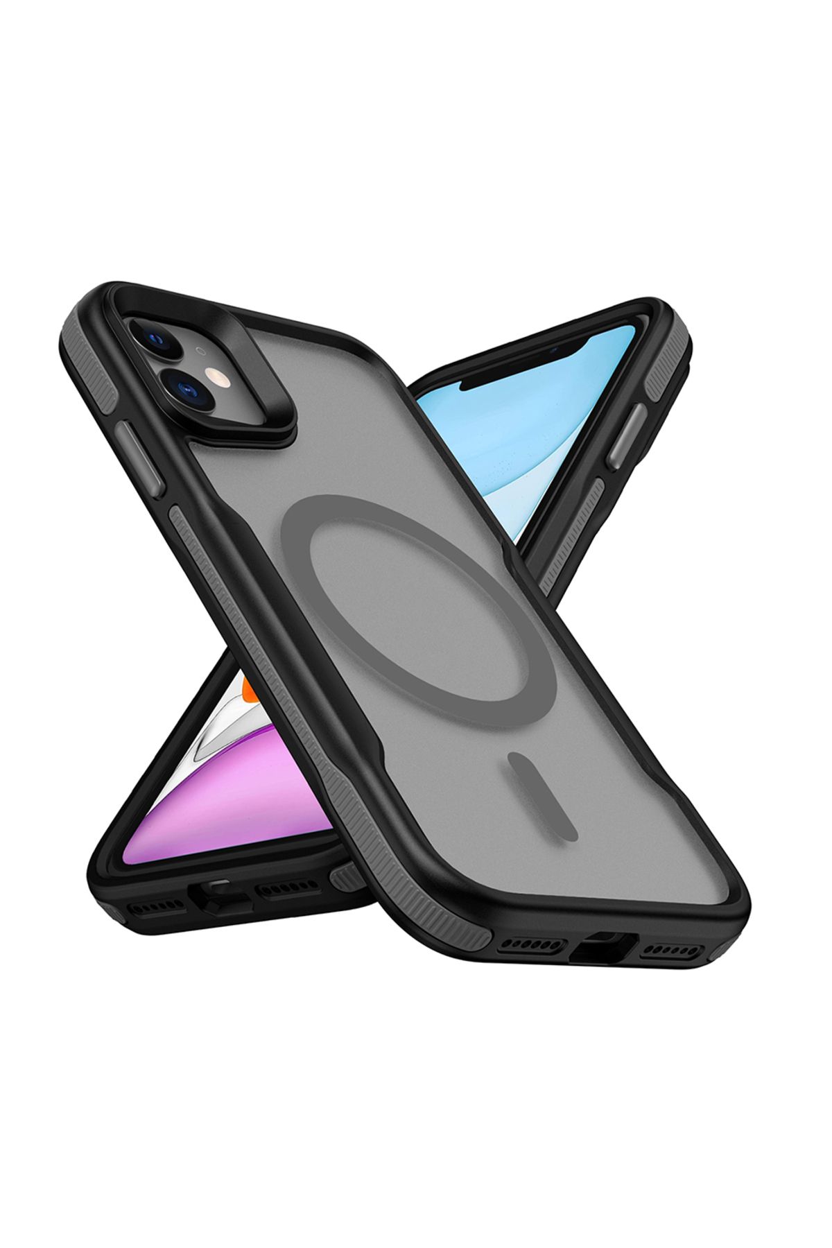 Cepustik Telefon Aksesuarları iPhone 12 Kılıf M-safe Şarj Özellikli Renkli Kenar Airbag Şeritli Lamer Kılıf