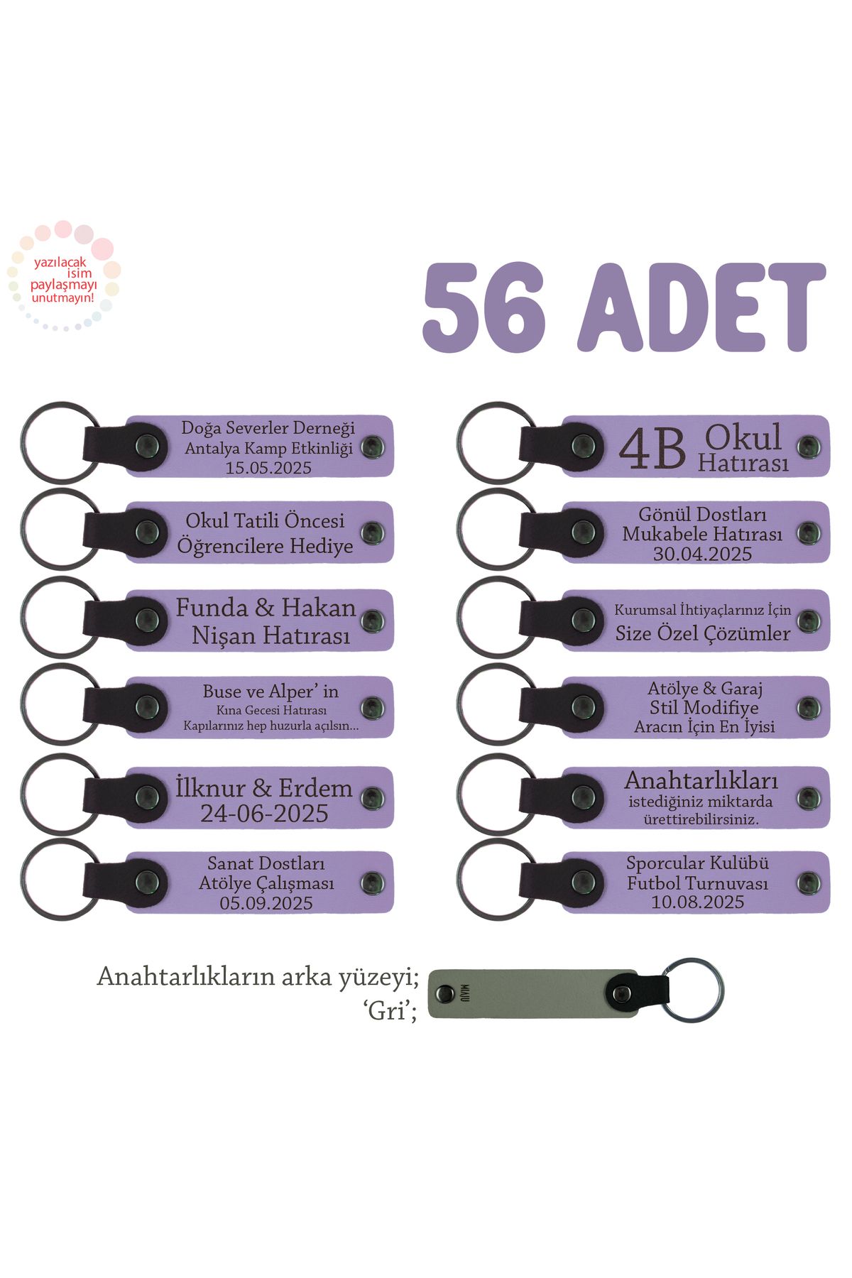 Miaju Modifiye Araç Müşterileri İçin Reklam Özellikli 56’lı Anahtarlık Set, Promosyonel, Mor Menekşe & Gri