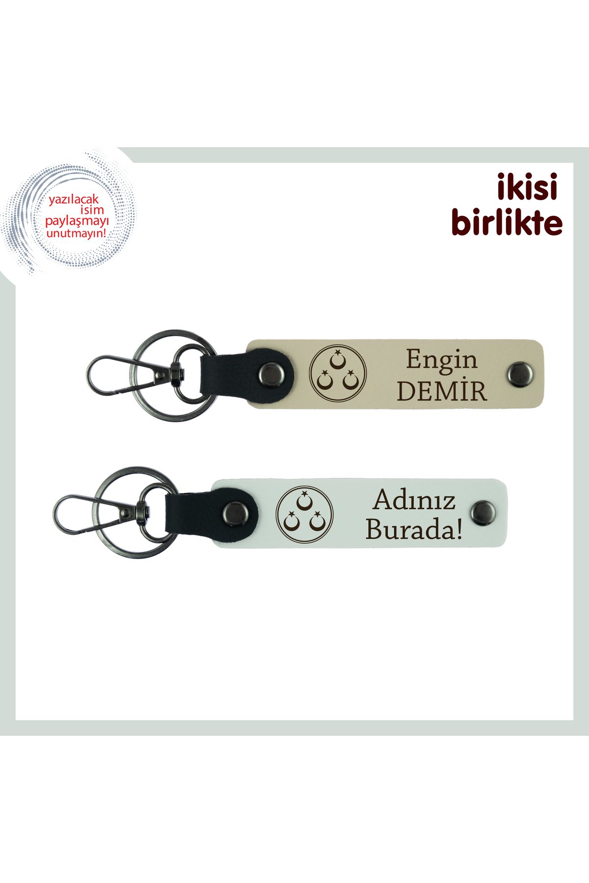 Miaju Kalbinin Sahibine Gurur Dolu Armağan – Üç Ayyıldız Temalı Kişisel Anahtarlık Set, Sütlü Kahve-Beyaz