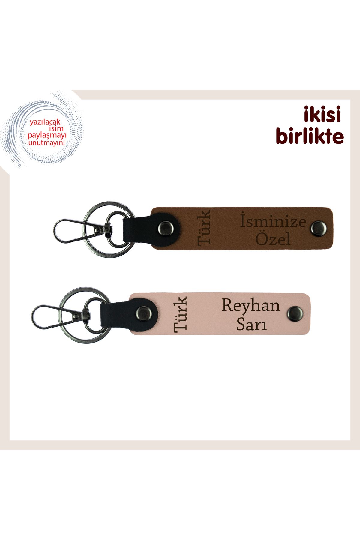 Miaju Sevgililer Gününe Özel Türk Yazısı İsimli 2’li Romantik Anahtarlık Takım, Kahve-Yavru Ağzı